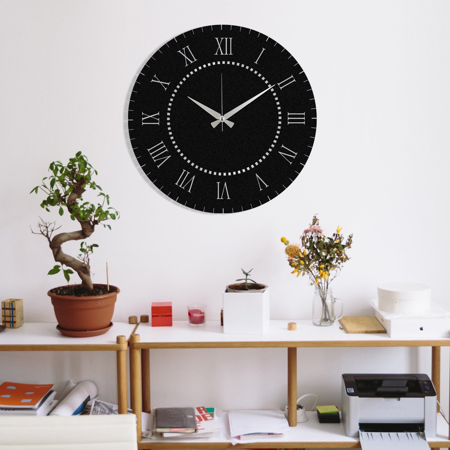 Relógio de Parede Decorativo em Metal Seven Love - Preto 48x48 cm