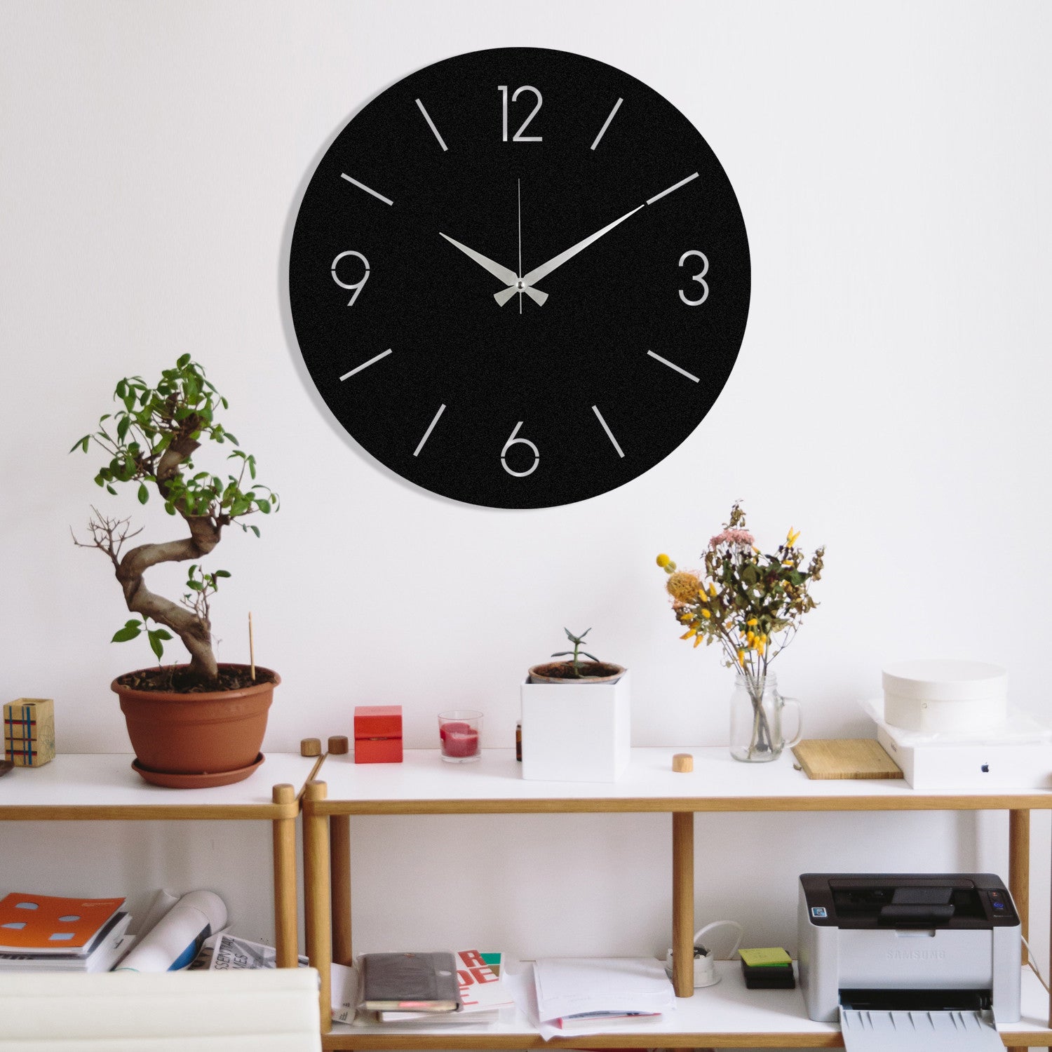 Relógio de Parede Decorativo em Metal Trevwela – Preto, 48x48 cm, 100% Metal (1,2 mm)