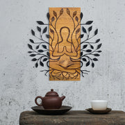 Meditação – Acessório Decorativo de Parede em Metal Preto com Moldura de Nogueira, 58 x 57,5 cm