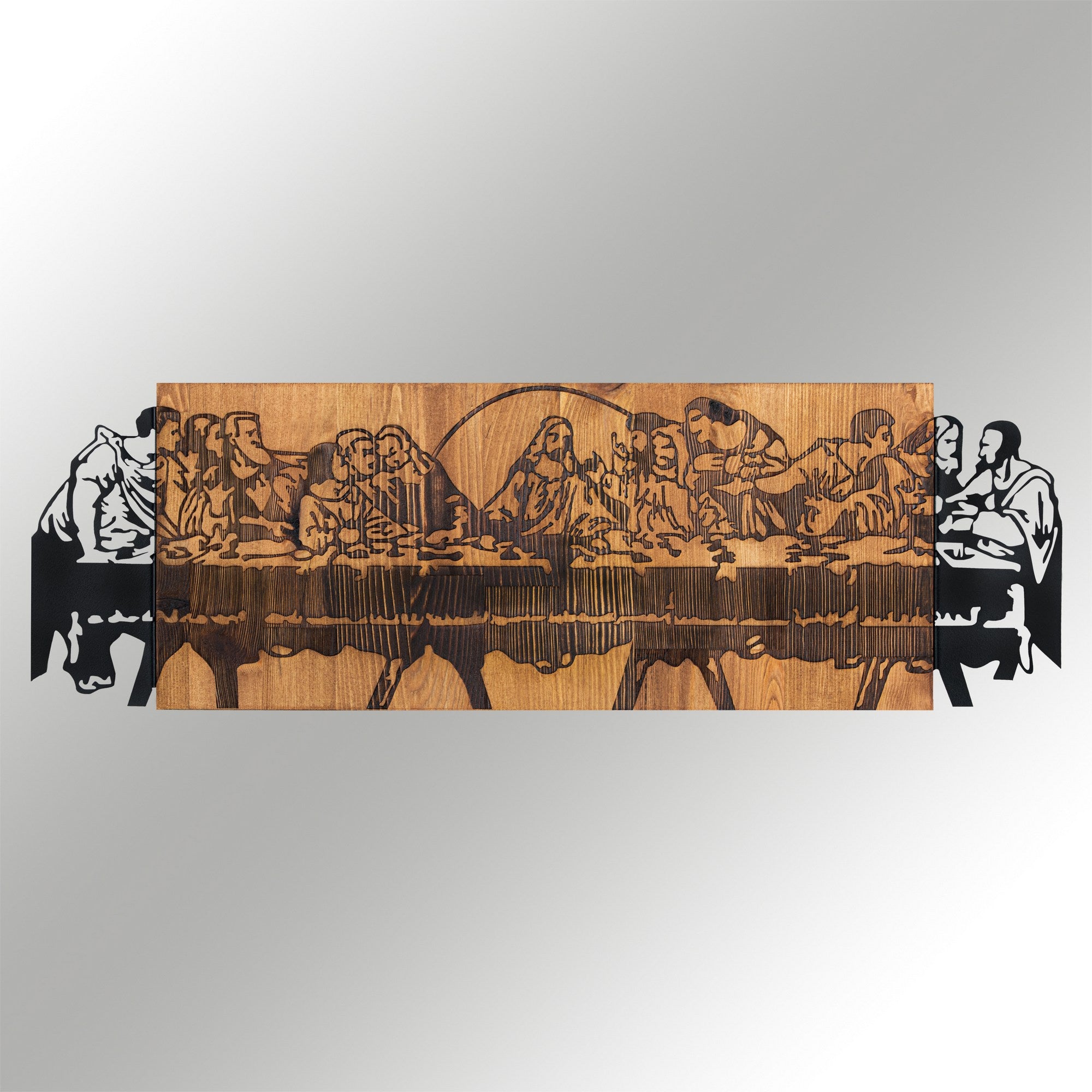 Last Dinner – Acessório Decorativo de Parede em Metal Preto com Moldura em Madeira de Nogueira, 76,5 x 24,5 cm