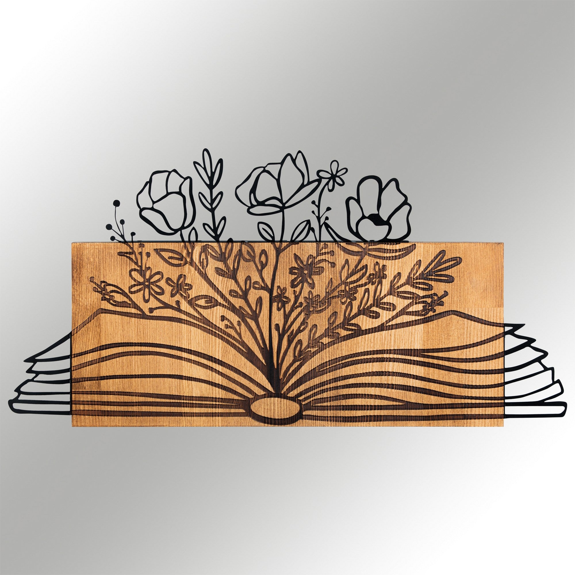 Culture – Acessório Decorativo de Parede em Metal Preto com Moldura de Nogueira, 74 x 37 cm