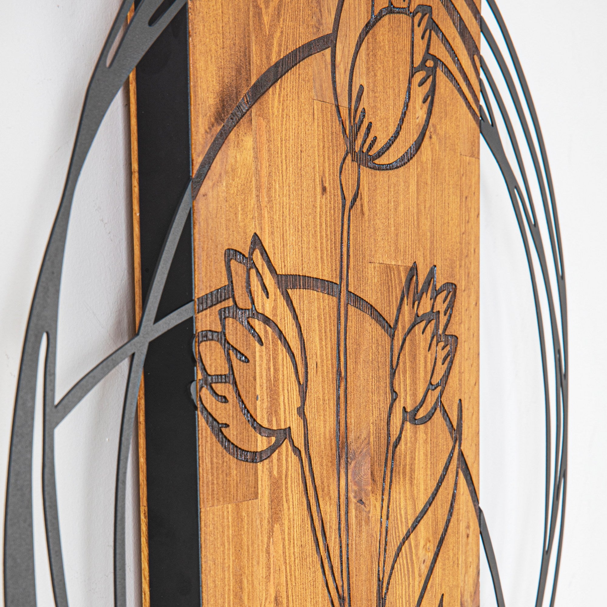 Orchid — Acessório de Parede Decorativo em Metal com Moldura de Madeira (Preto/Nogueira), 55 x 57,5 cm