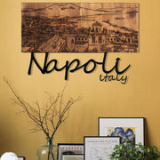Napoli – Acessório Decorativo de Parede em Metal com Moldura de Madeira, Preto/Nogueira, 58 x 40 cm
