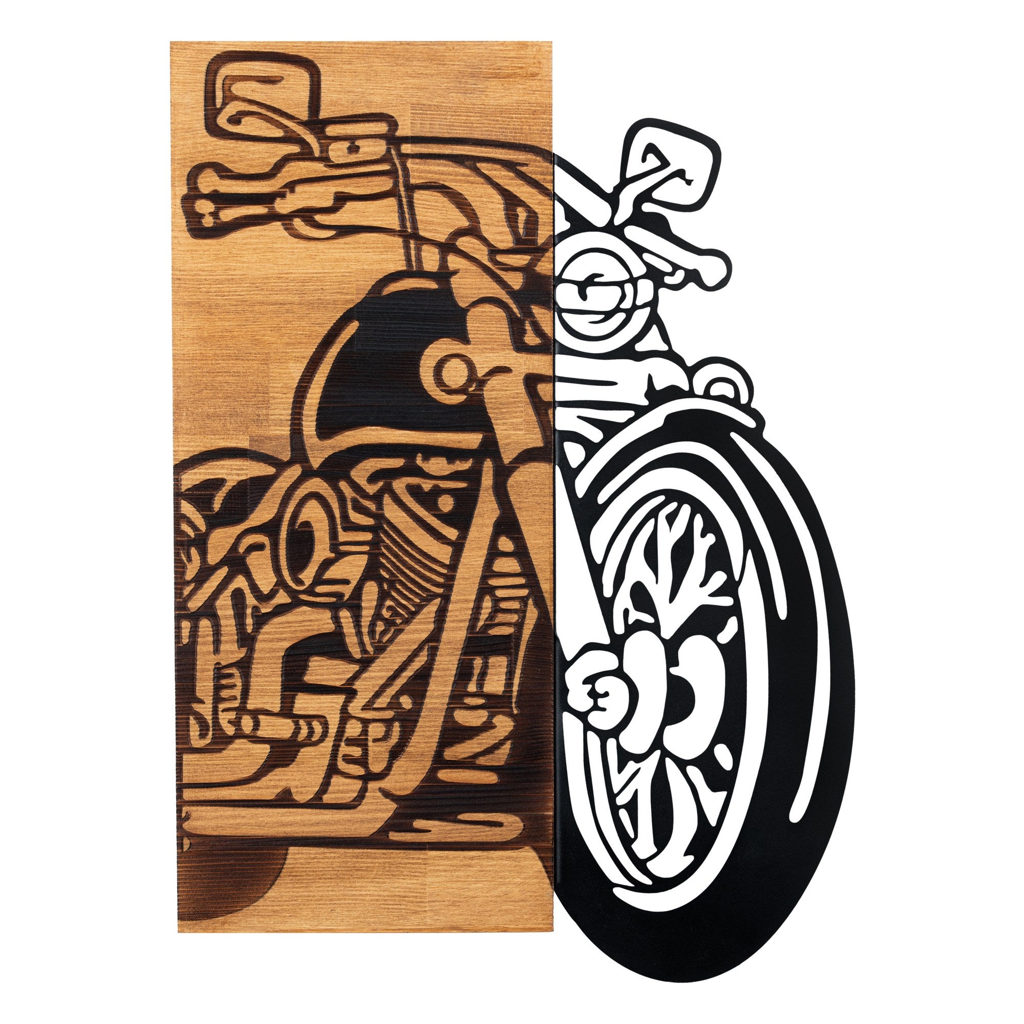 Chopper 2 – Acessório Decorativo de Parede em Metal com Moldura de Madeira (Preto/Nogueira), 44 x 61 cm