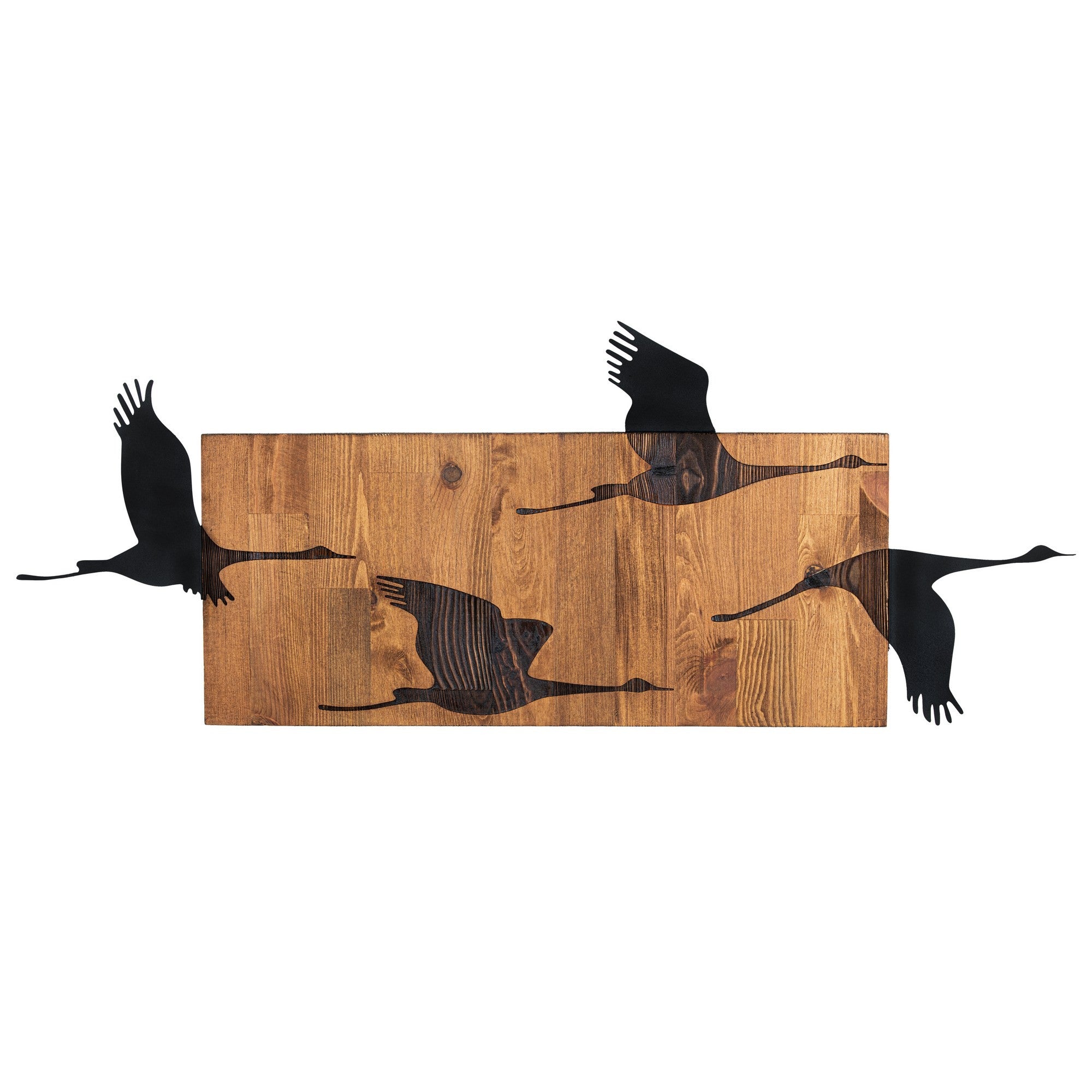 Ganso – Acessório Decorativo de Parede em Metal Preto com Moldura de Madeira Nogueira, 90,5 x 34,5 cm