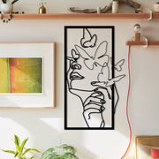 Butterfly Face Female – Acessório Decorativo de Parede em Metal Preto (100% metal, 1,2 mm), 35,5 x 60 cm