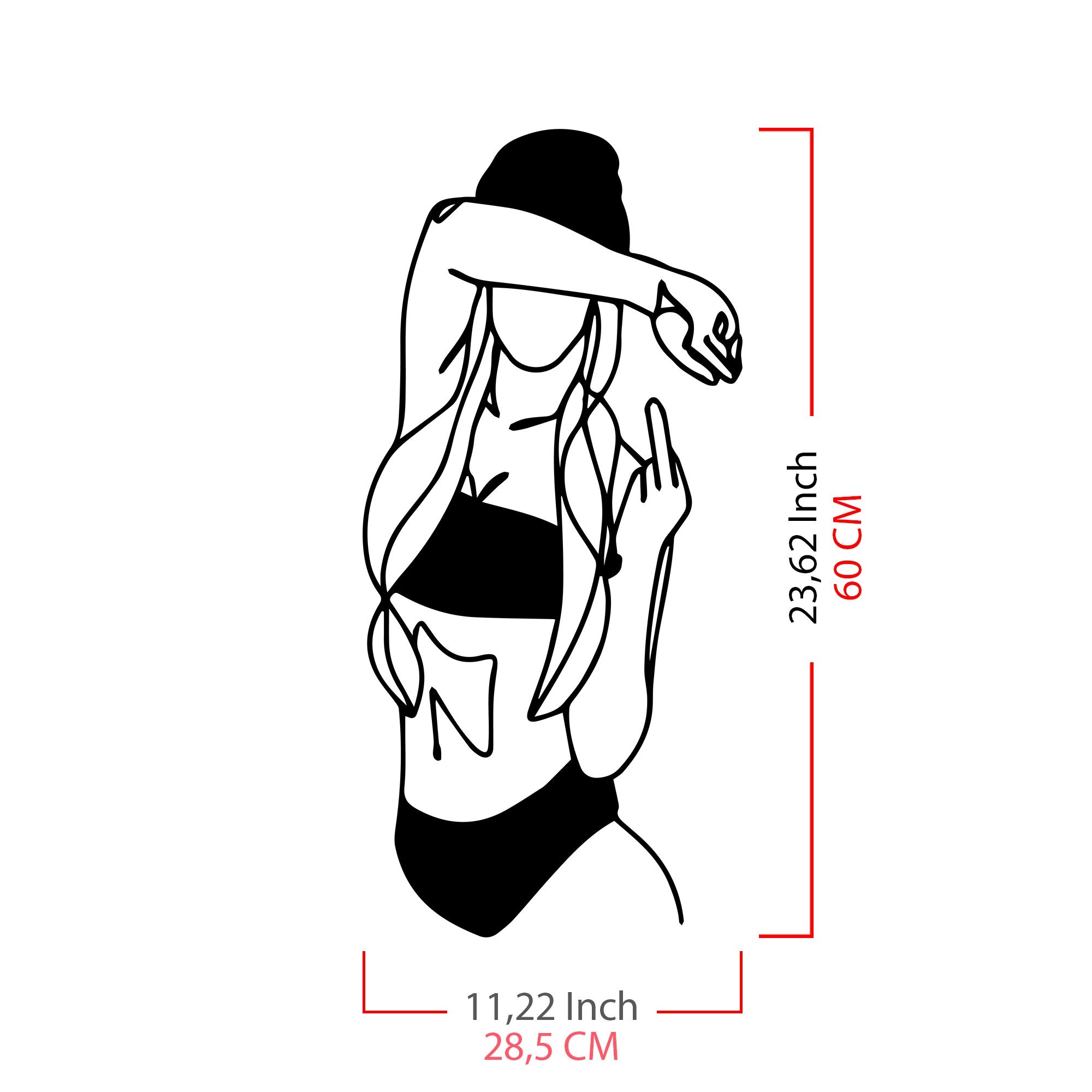 Cool Woman 2 – Acessório Decorativo de Parede em Metal, Preto, 28,5 x 60 cm, 100% metal (1,2 mm), 1,094 kg