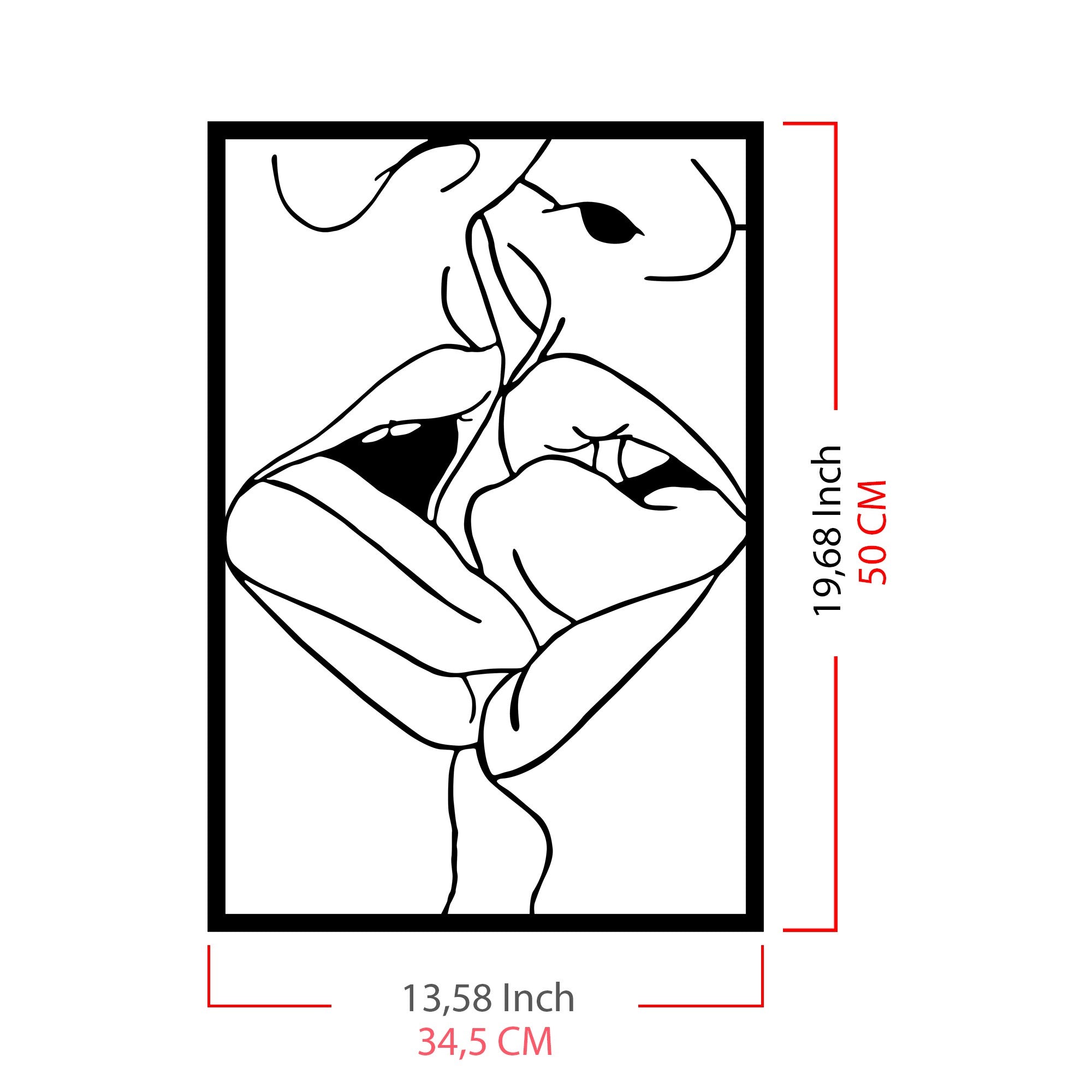 Kiss Me 2 – Acessório Decorativo de Parede em Metal Preto 100%, 34,5 x 50 cm, 1,2 mm