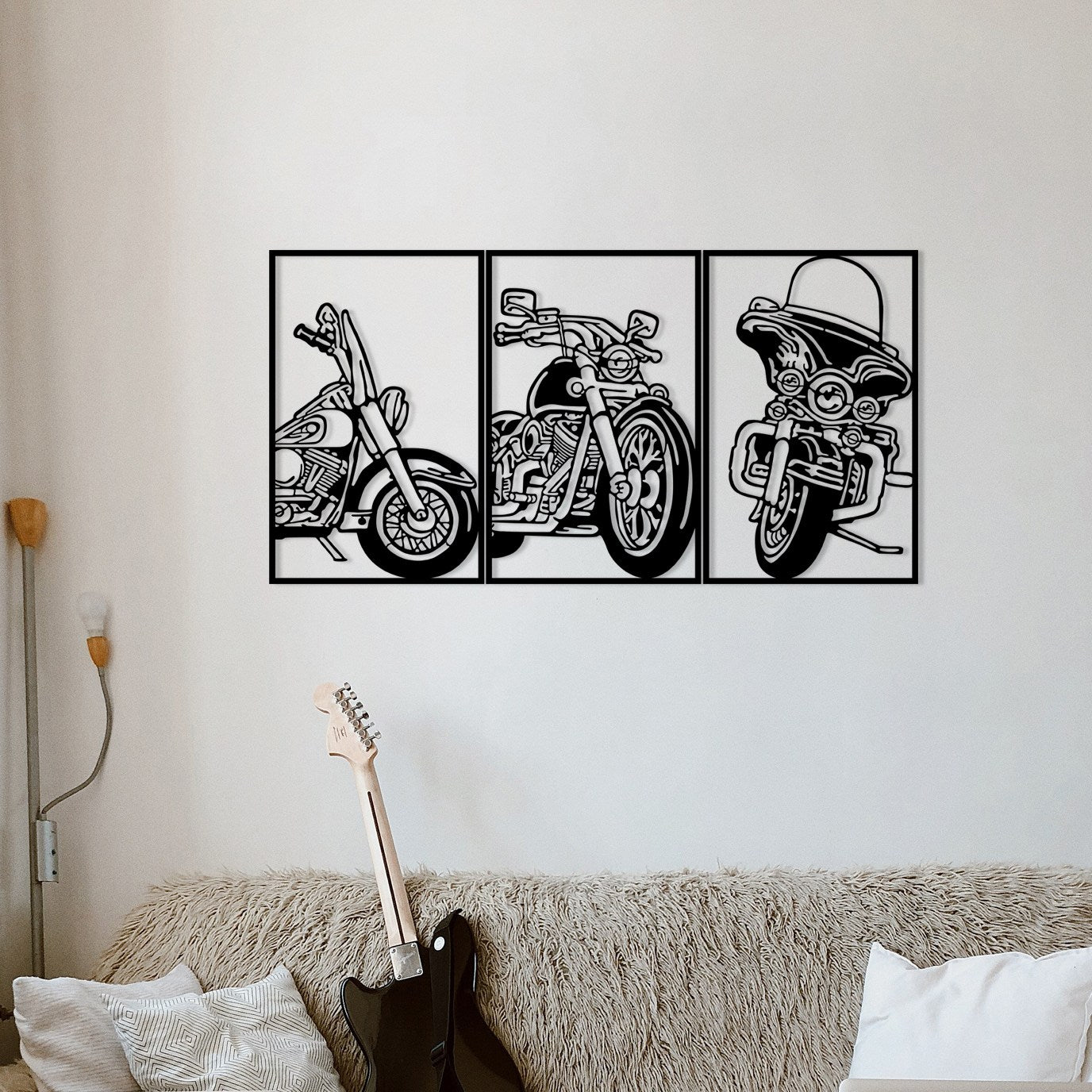 3 Choppers – Acessório Decorativo de Parede em Metal Preto 100x50 cm