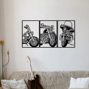 3 Choppers – Acessório Decorativo de Parede em Metal Preto 100x50 cm