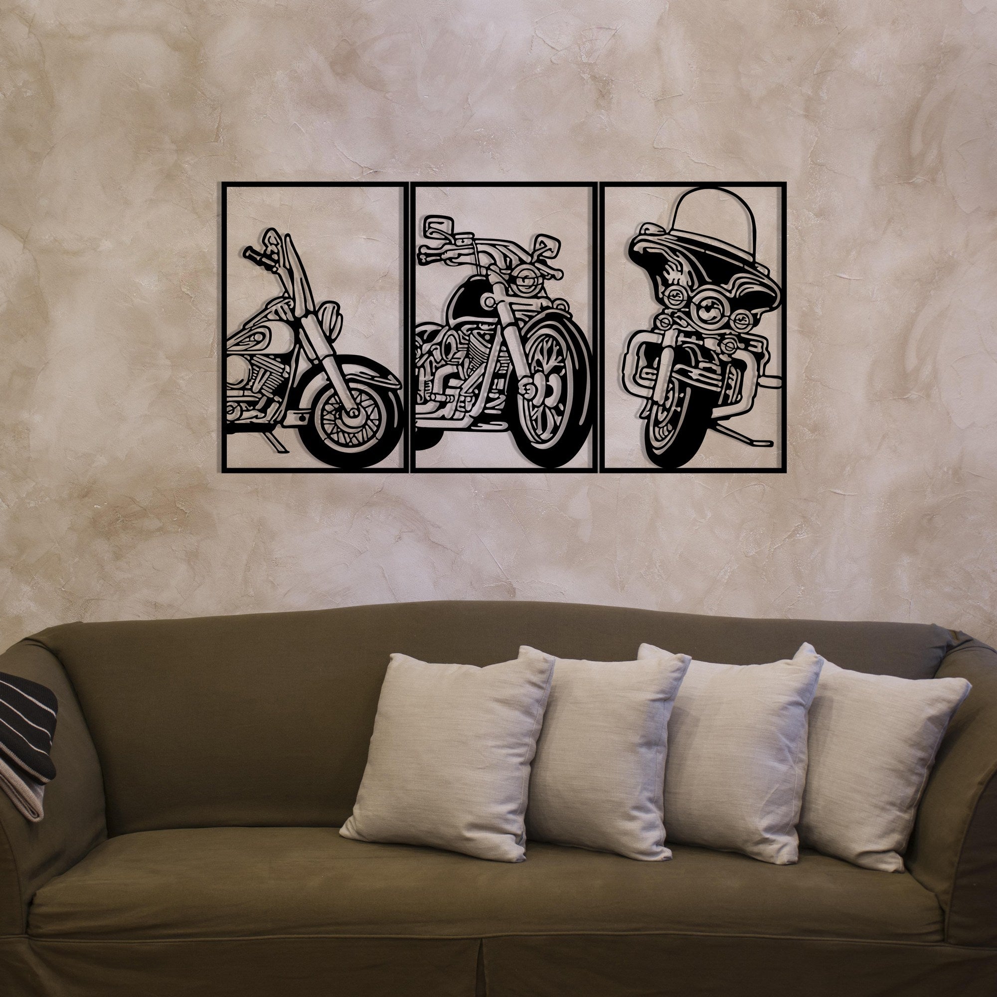 3 Choppers – Acessório Decorativo de Parede em Metal Preto 100x50 cm