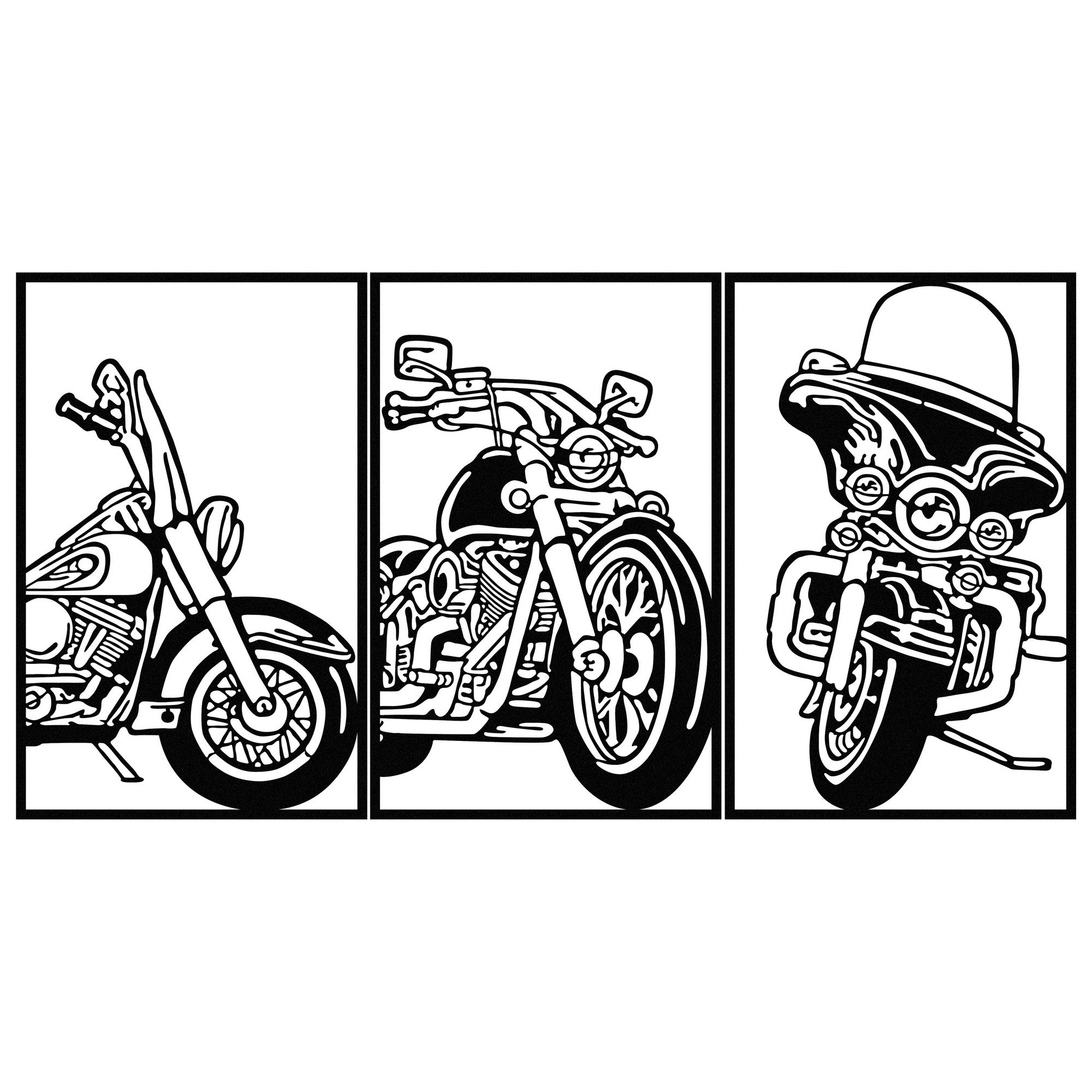 3 Choppers – Acessório Decorativo de Parede em Metal Preto 100x50 cm