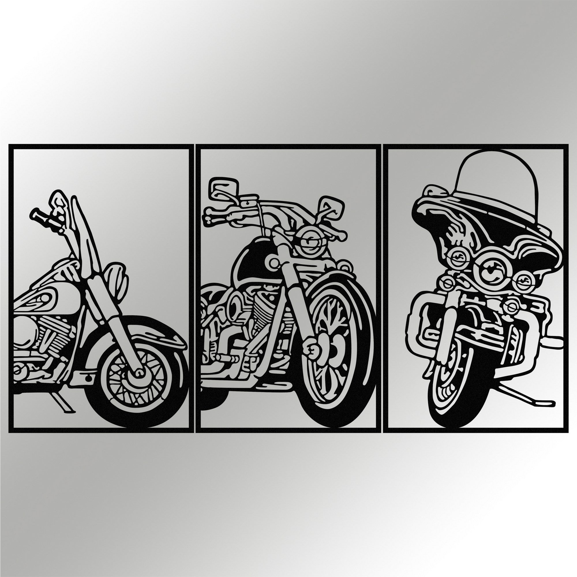 3 Choppers – Acessório Decorativo de Parede em Metal Preto 100x50 cm