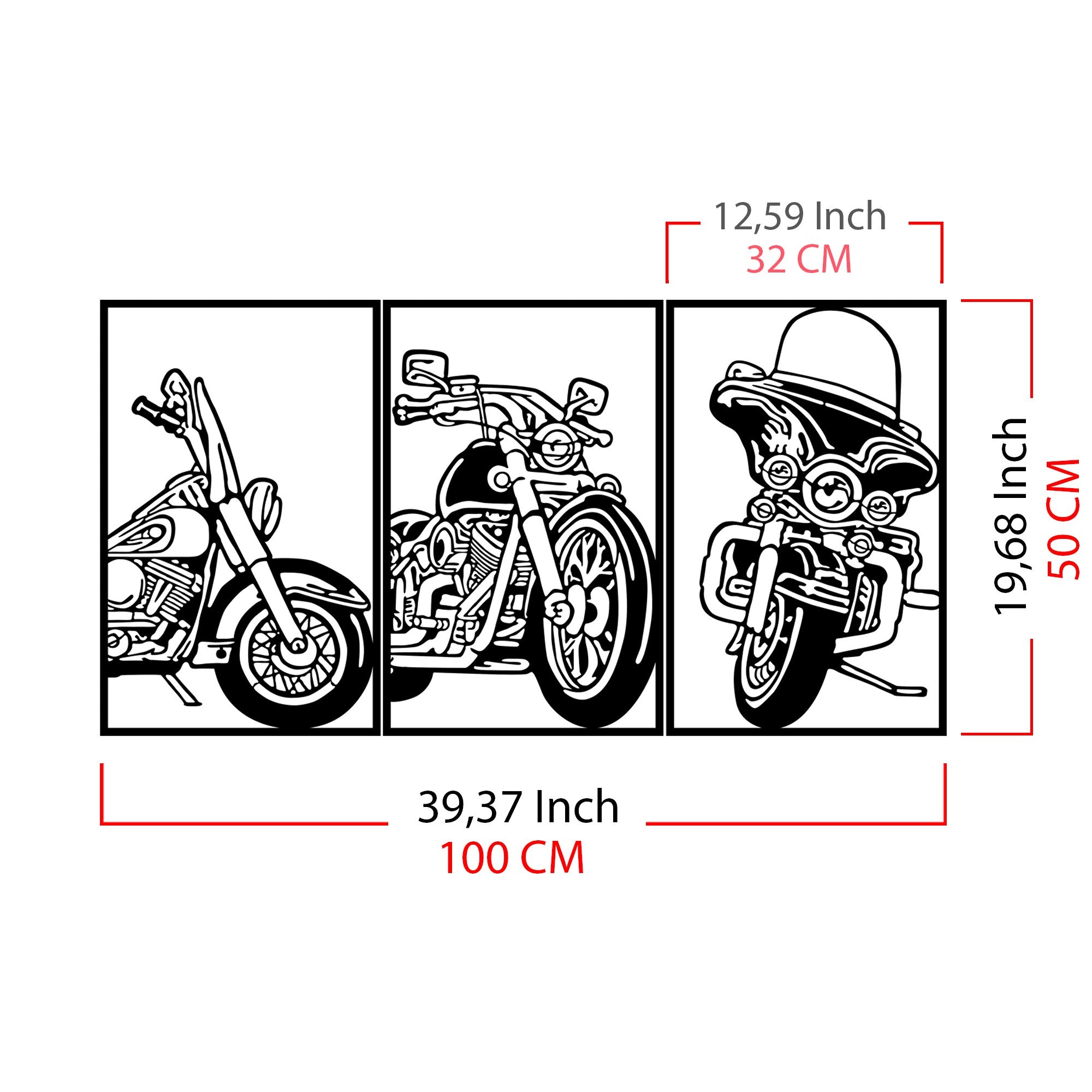 3 Choppers – Acessório Decorativo de Parede em Metal Preto 100x50 cm