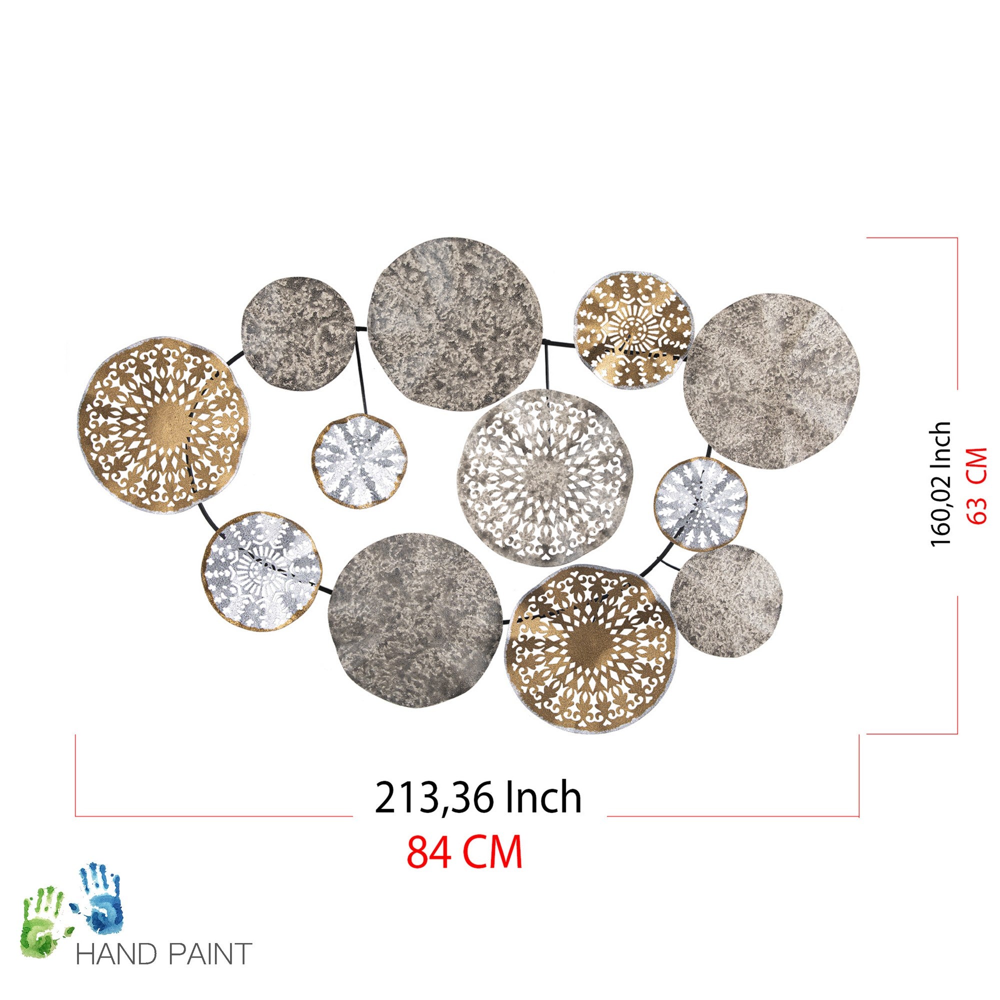 Saye 5 – Acessório Decorativo de Parede em Metal 100% (0,8 mm), Multicolorido, 84x10x63 cm – 279ENZ2536