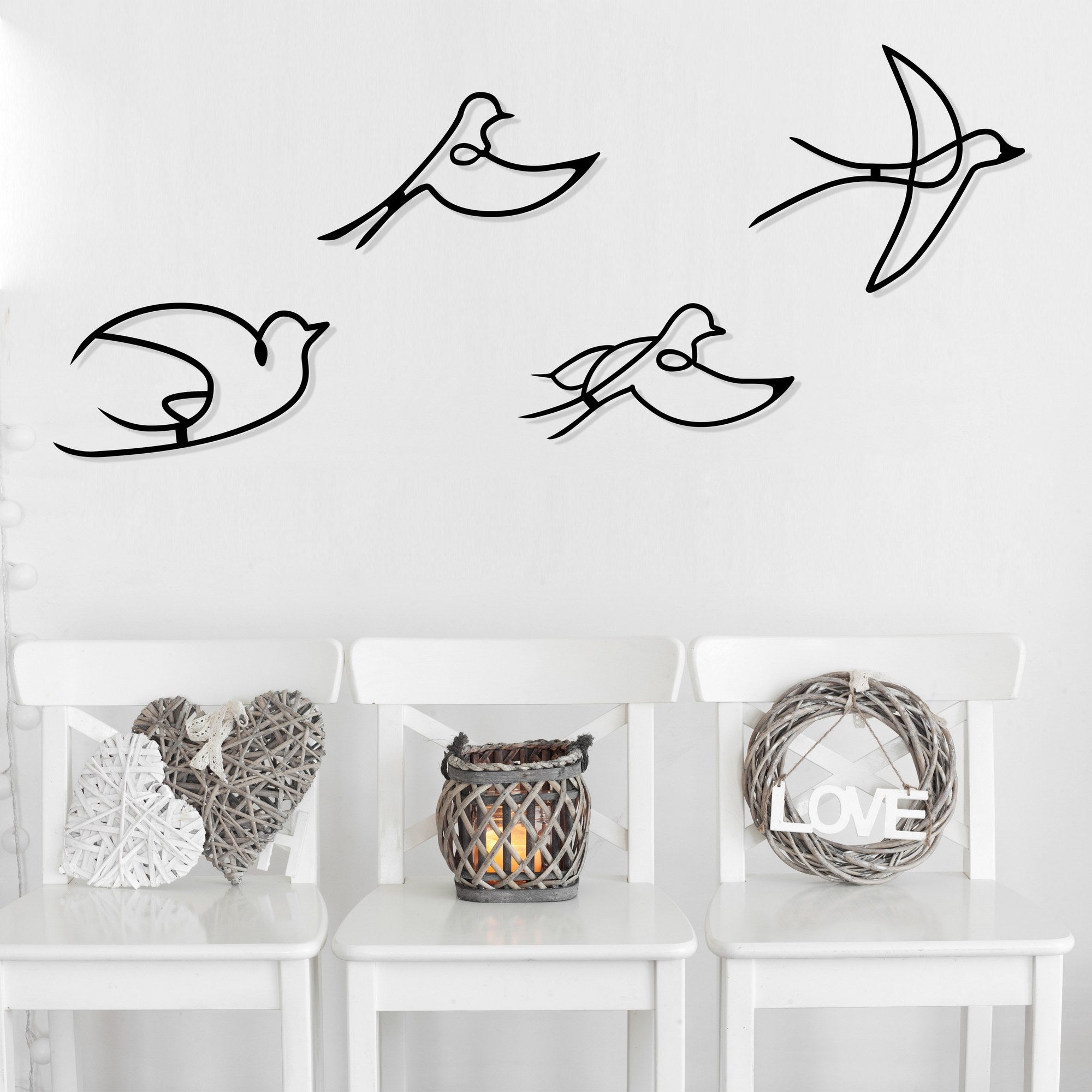 Acessórios decorativos de parede em metal preto – 4 peças – 100% metal