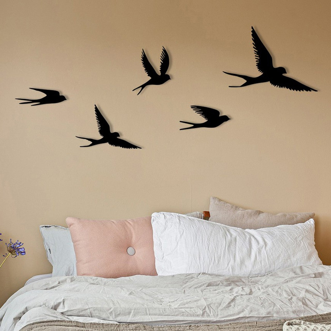 Acessórios decorativos de parede em metal – 5 peças – preto – metal