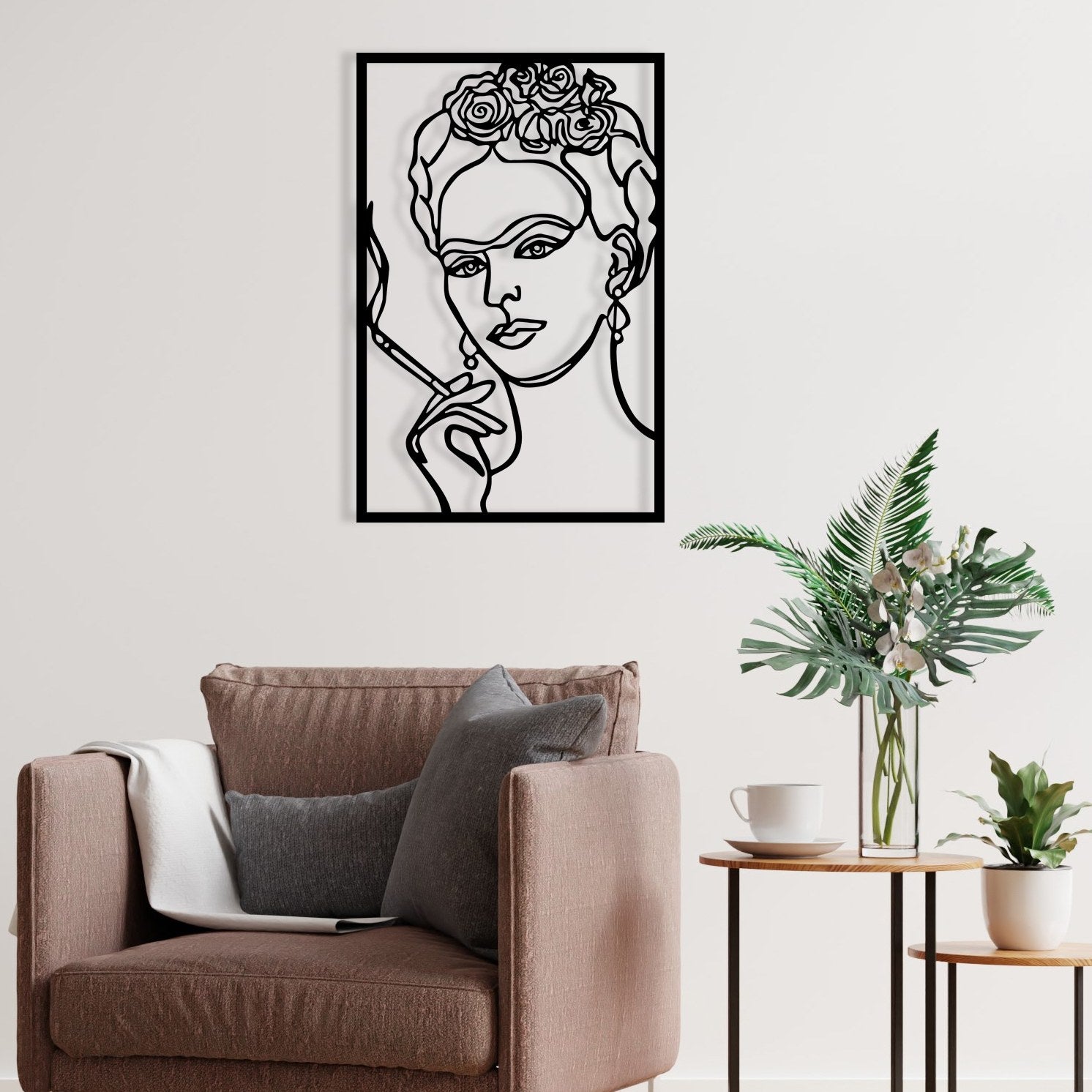 Kahlo — Arte de Parede 100% Metal, Preto, 34 x 52 cm