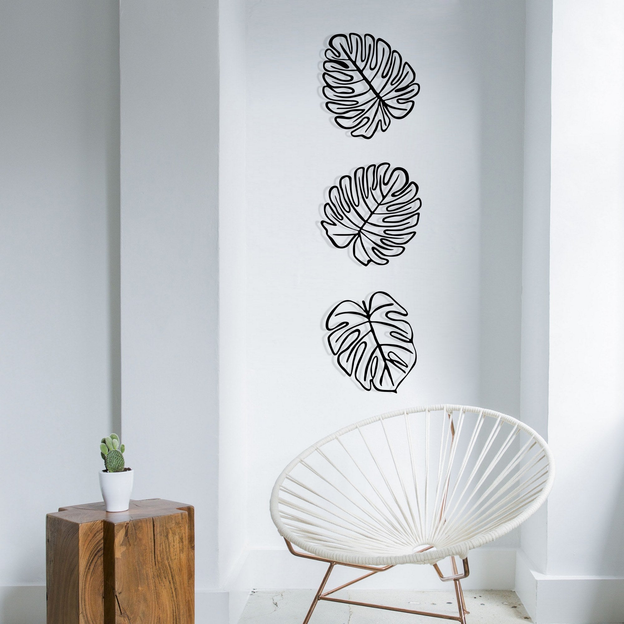 Tropical Acessório Decorativo de Parede em Metal Preto – Conjunto de 3 Folhas, 100% Metal (1,2 mm)