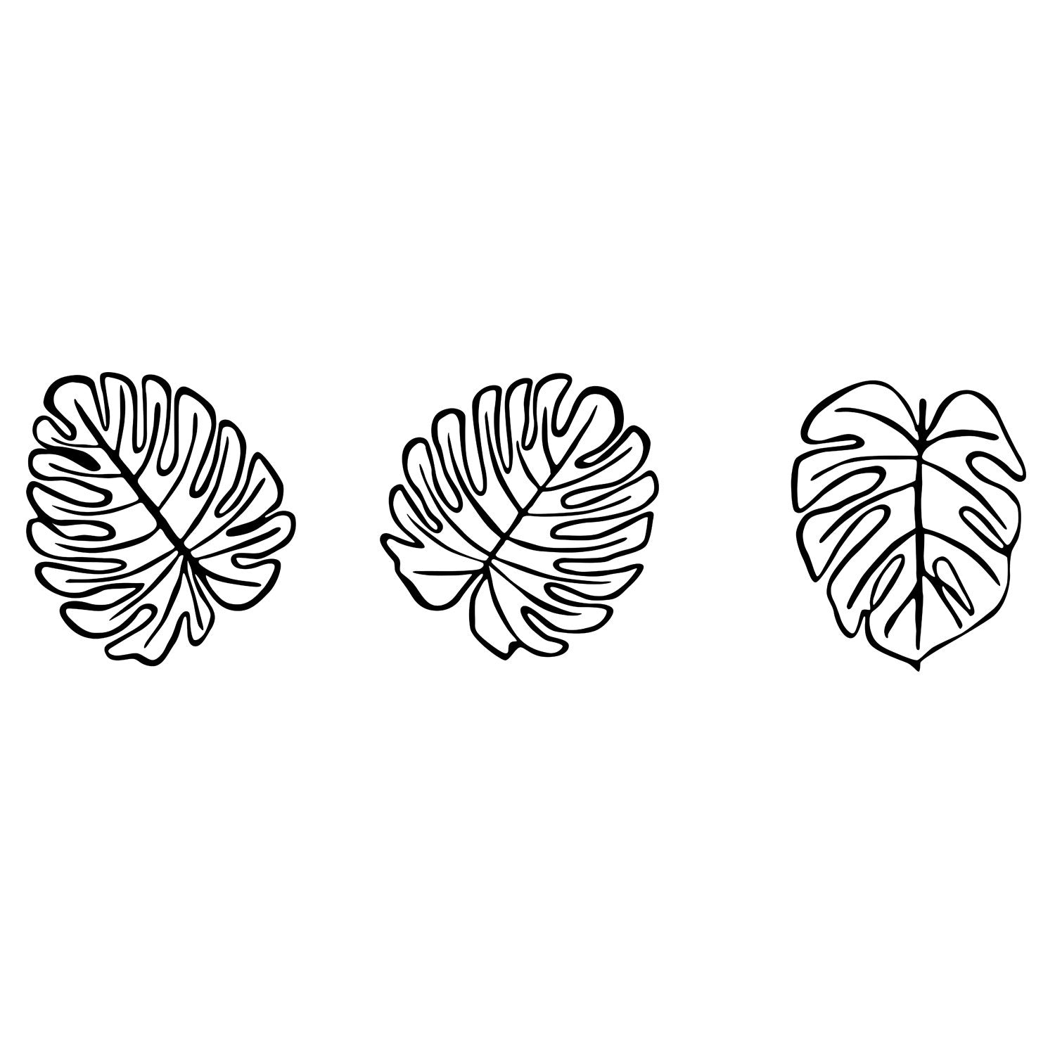 Tropical Acessório Decorativo de Parede em Metal Preto – Conjunto de 3 Folhas, 100% Metal (1,2 mm)