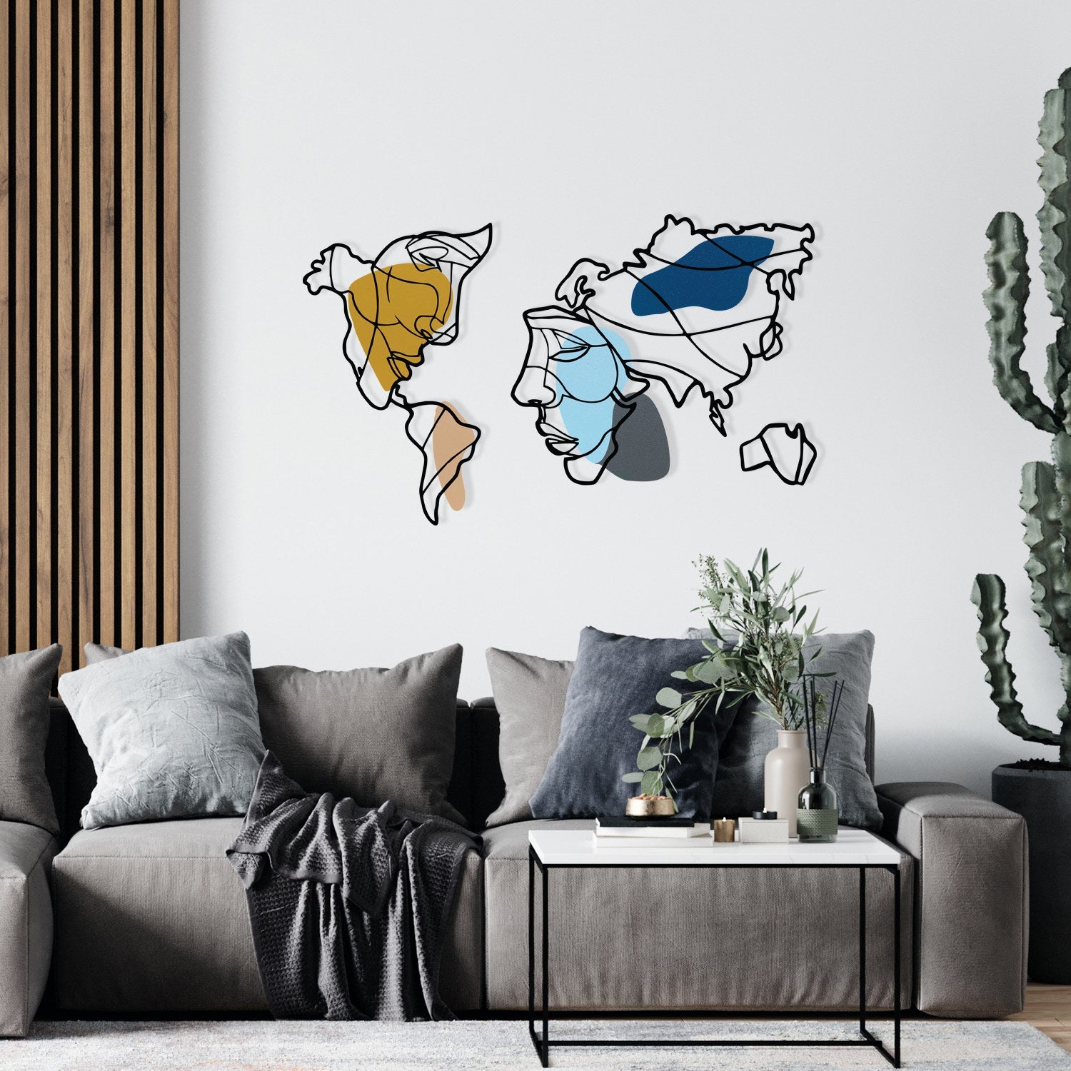 Lie World M – Acessório Decorativo de Parede em Metal e Madeira, Multicolor, 138,5 x 89 cm