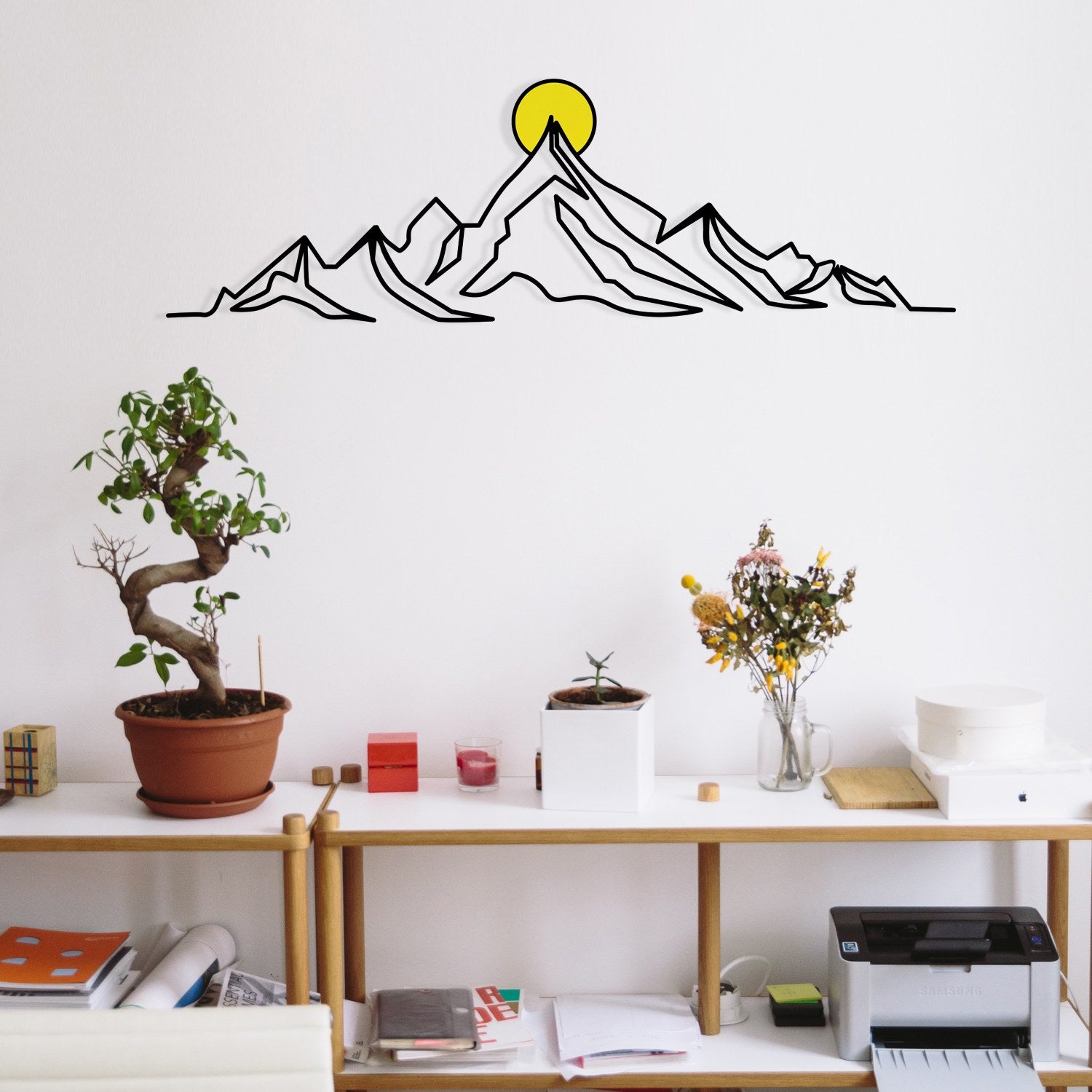 Everest 7 – Acessório Decorativo de Parede em Metal e Madeira, Multicolor, 119,5 x 37 cm