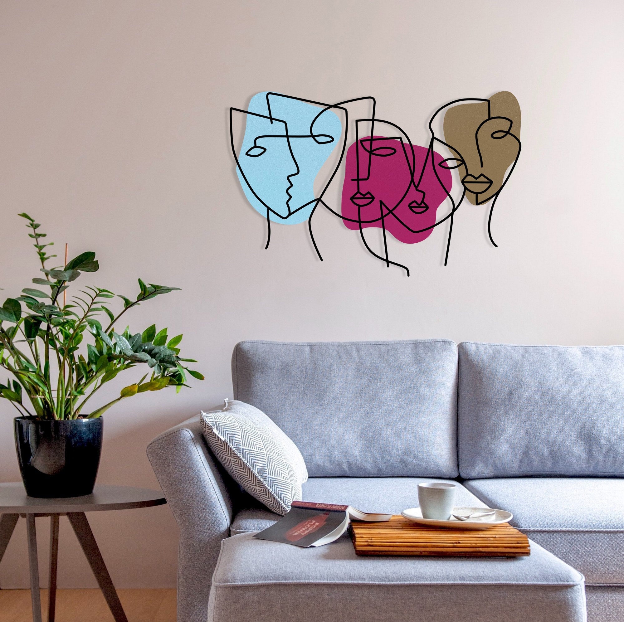 Kubizm 6944 — Acessório Decorativo de Parede em Metal e Madeira, Multicolor, 69 x 44 cm