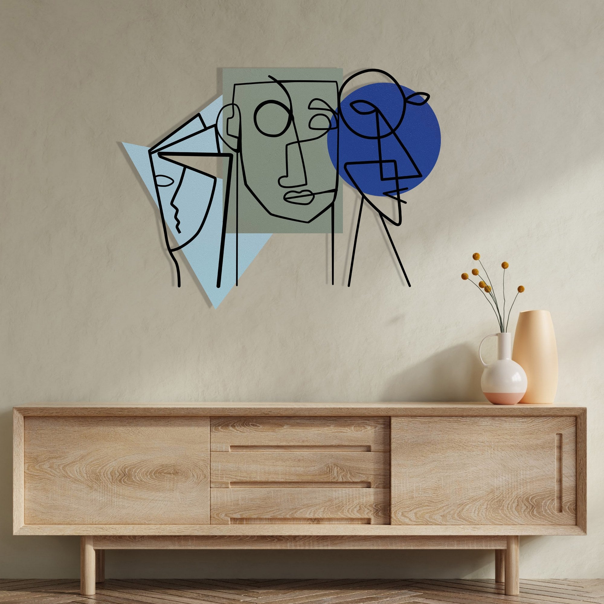 Kubizm 7053 – Acessório Decorativo de Parede em Metal e Madeira, Multicor, 70 x 53 cm