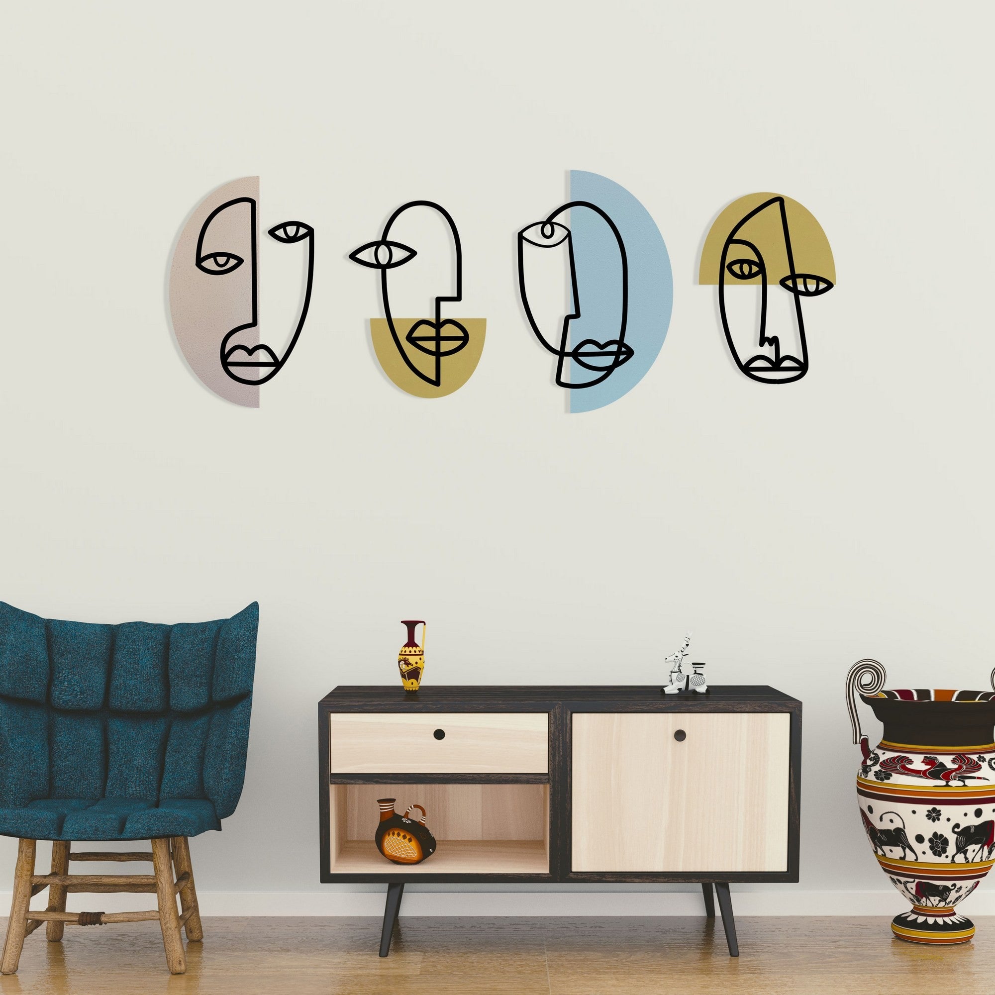 Kubizm 15 – Acessório Decorativo de Parede em Metal e Madeira, Multicolor, 159 x 58 cm