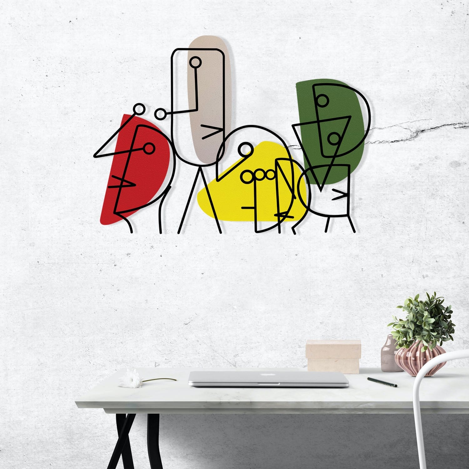 Kubizm 16 Acessório Decorativo de Parede Multicolor em Metal e Madeira 71 x 52 cm