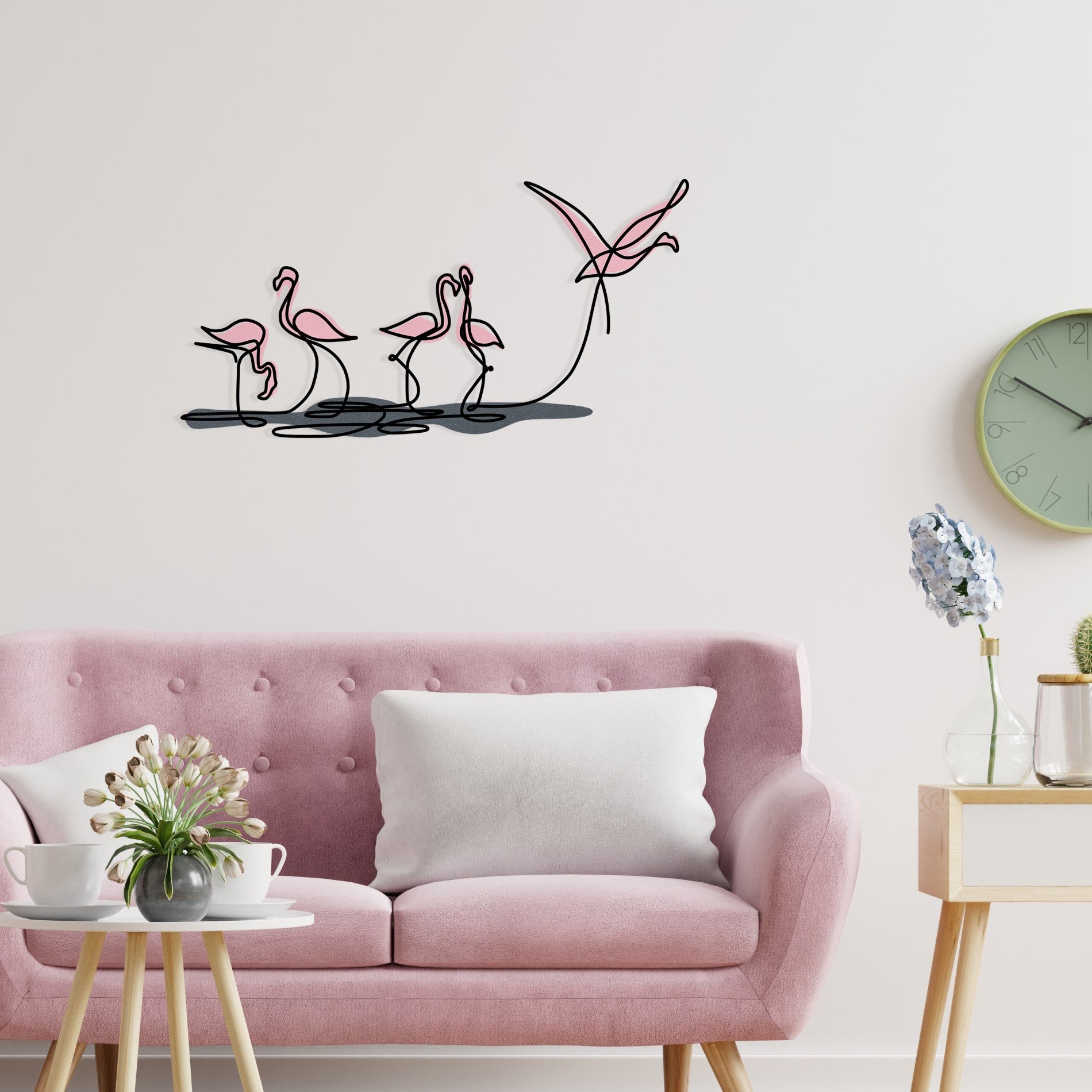 Flamingo S Multicolor — Acessório Decorativo de Parede em Metal e Madeira (66 x 35 cm)
