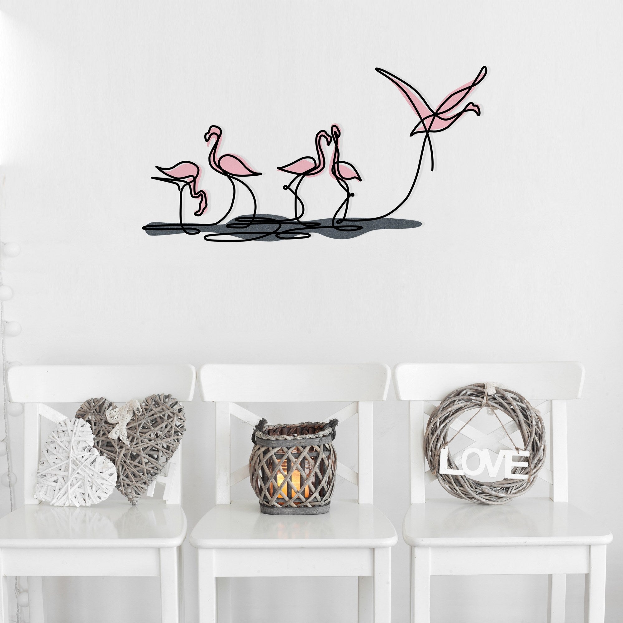 Flamingo S Multicolor — Acessório Decorativo de Parede em Metal e Madeira (66 x 35 cm)