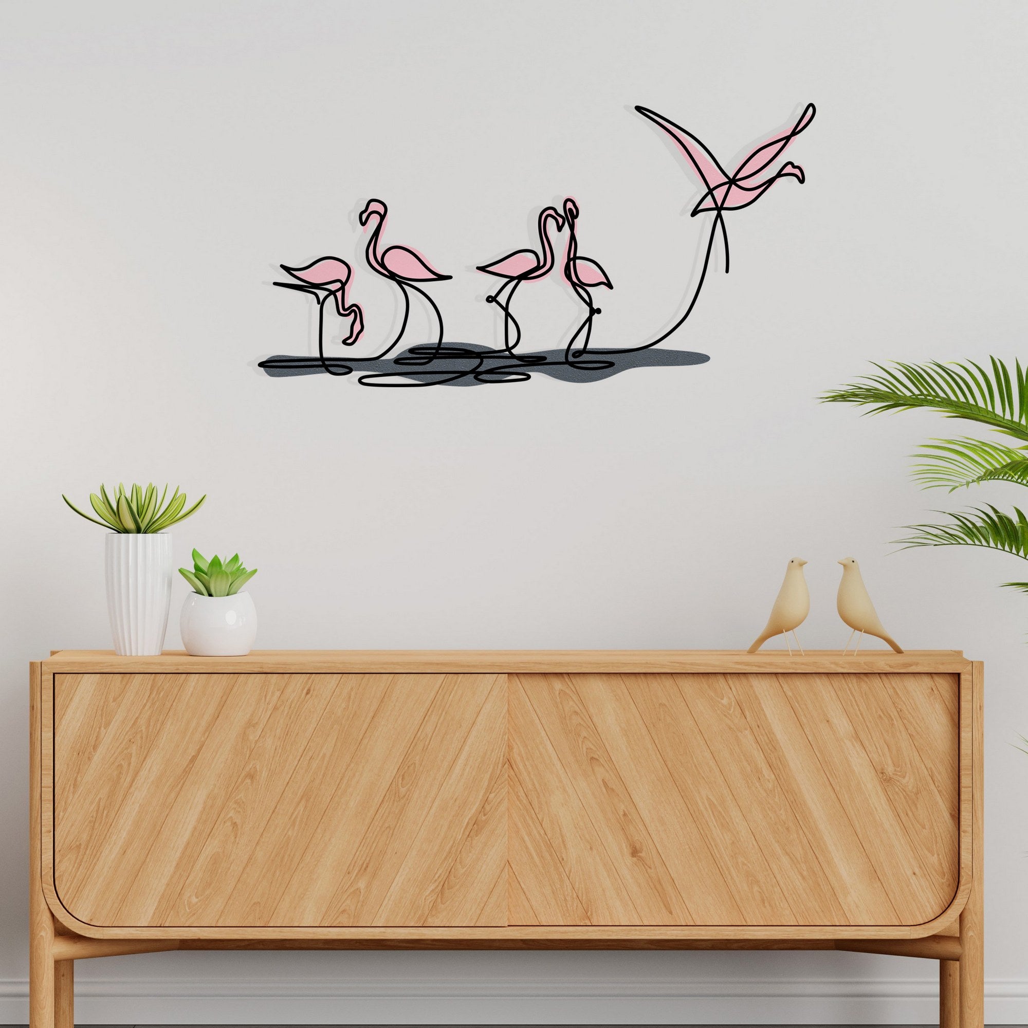 Flamingo S Multicolor — Acessório Decorativo de Parede em Metal e Madeira (66 x 35 cm)