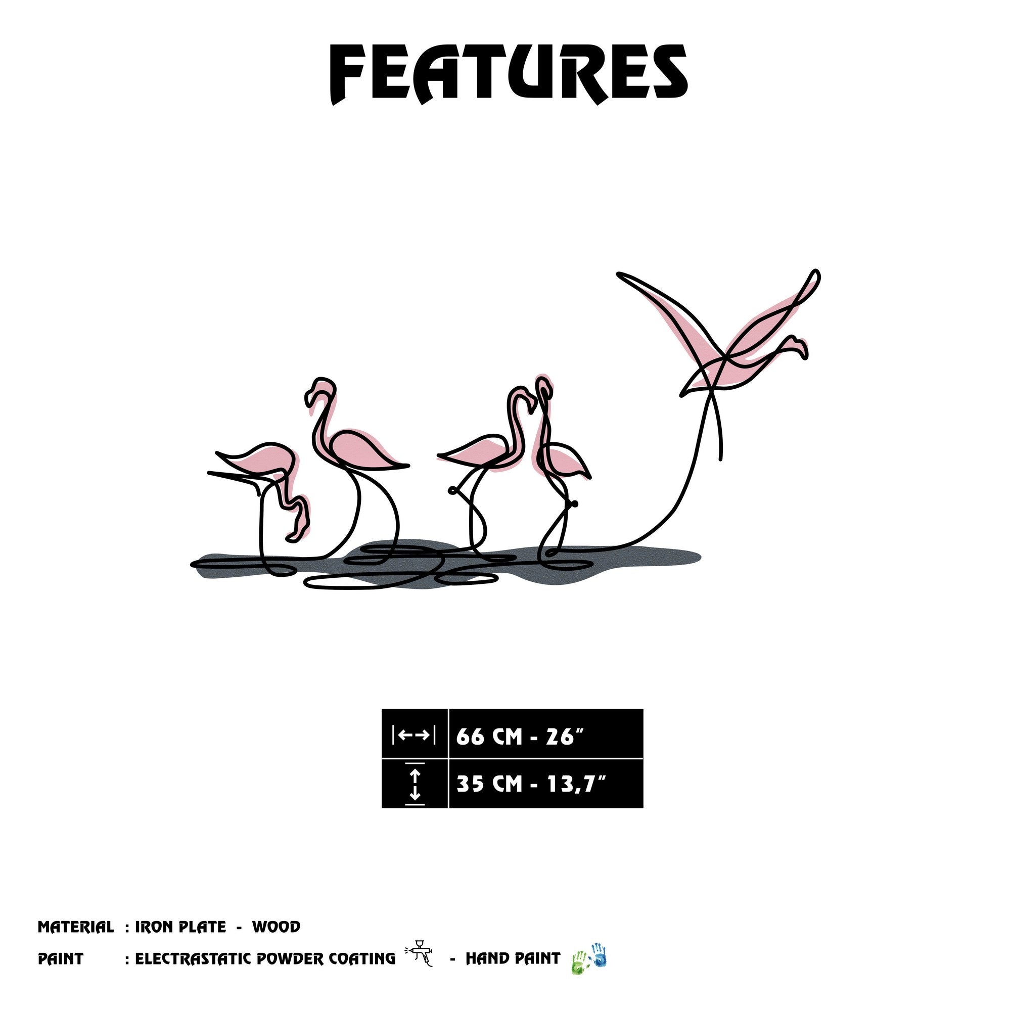 Flamingo S Multicolor — Acessório Decorativo de Parede em Metal e Madeira (66 x 35 cm)