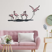 Acessório Decorativo de Parede Flamingo M em Metal e Madeira, Multicolor, 115 x 58,5 cm