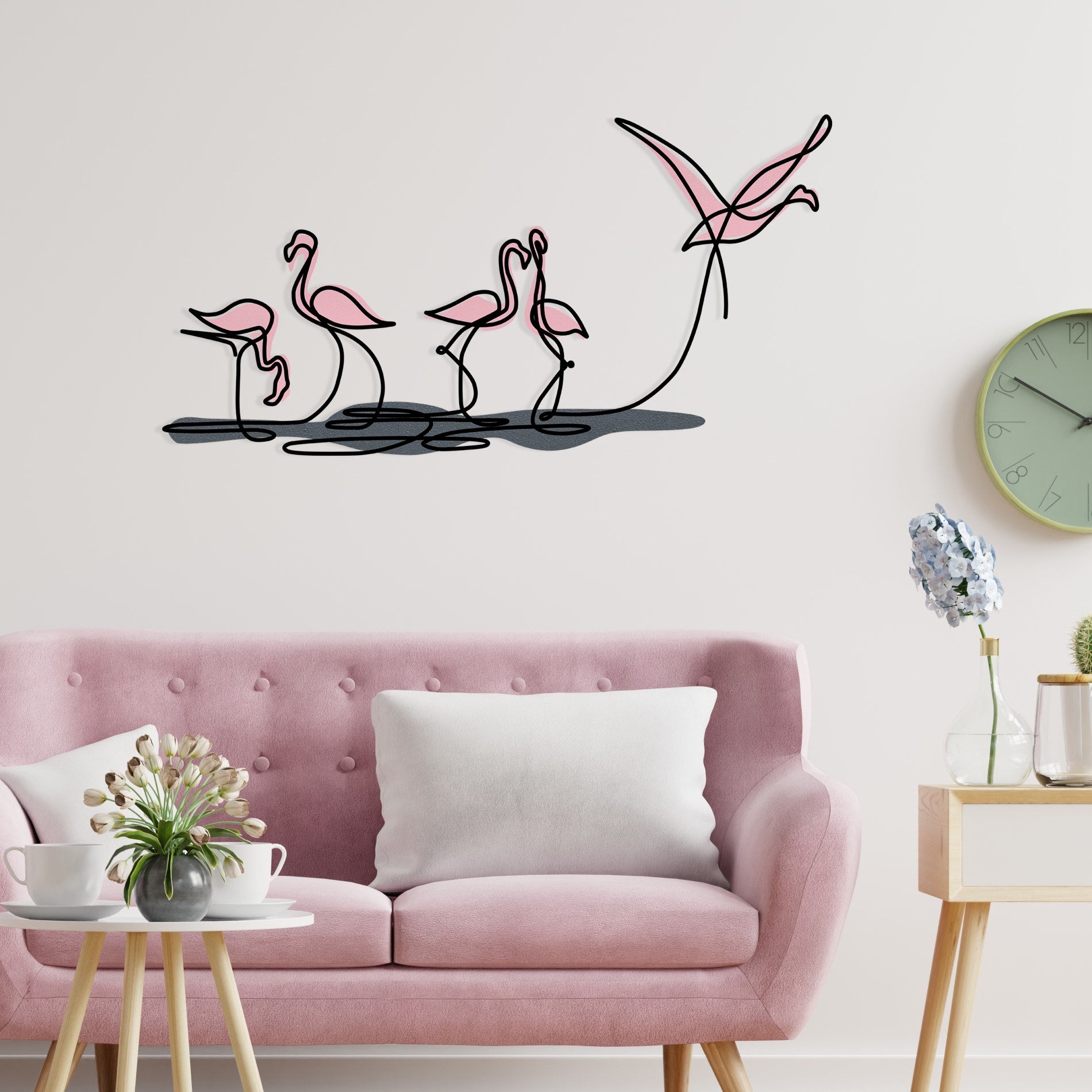 Acessório Decorativo de Parede Flamingo M em Metal e Madeira, Multicolor, 115 x 58,5 cm