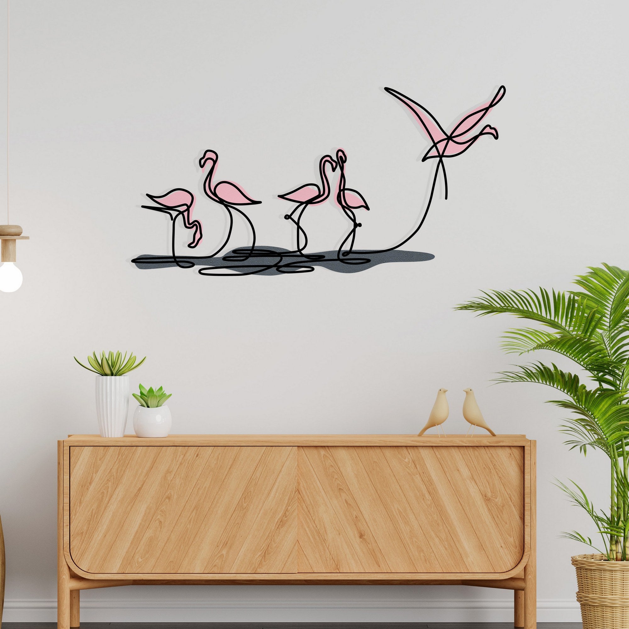 Acessório Decorativo de Parede Flamingo M em Metal e Madeira, Multicolor, 115 x 58,5 cm