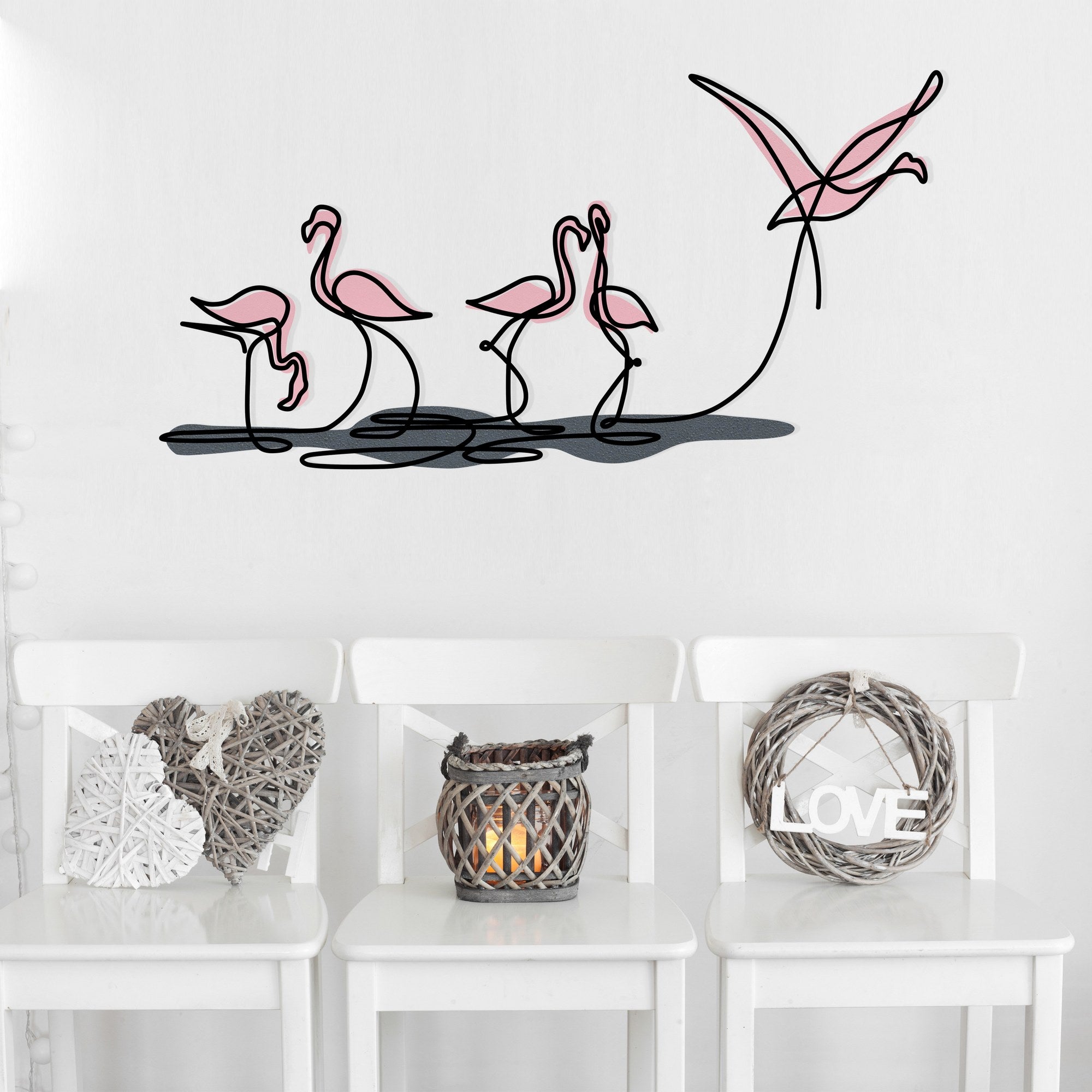 Acessório Decorativo de Parede Flamingo M em Metal e Madeira, Multicolor, 115 x 58,5 cm