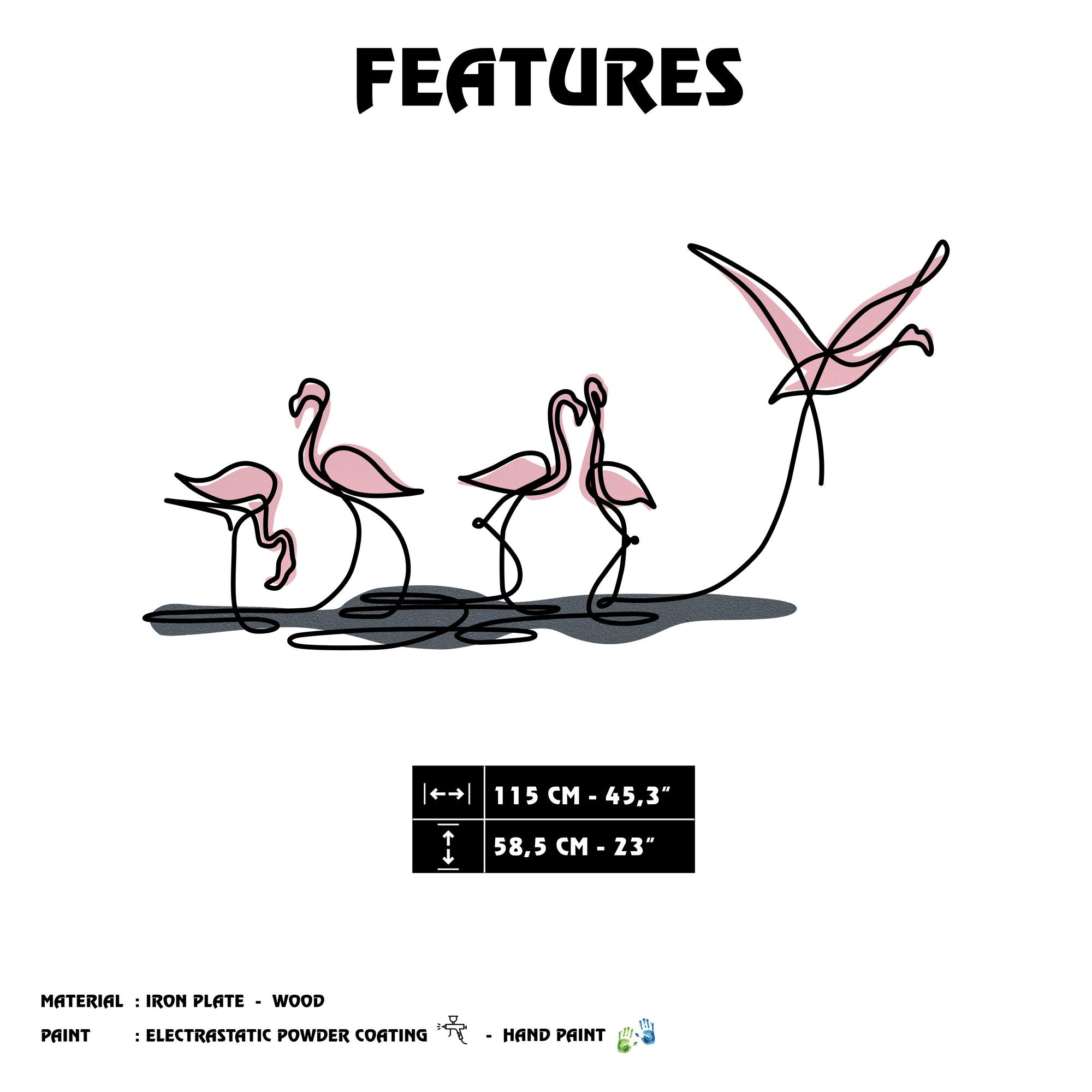 Acessório Decorativo de Parede Flamingo M em Metal e Madeira, Multicolor, 115 x 58,5 cm