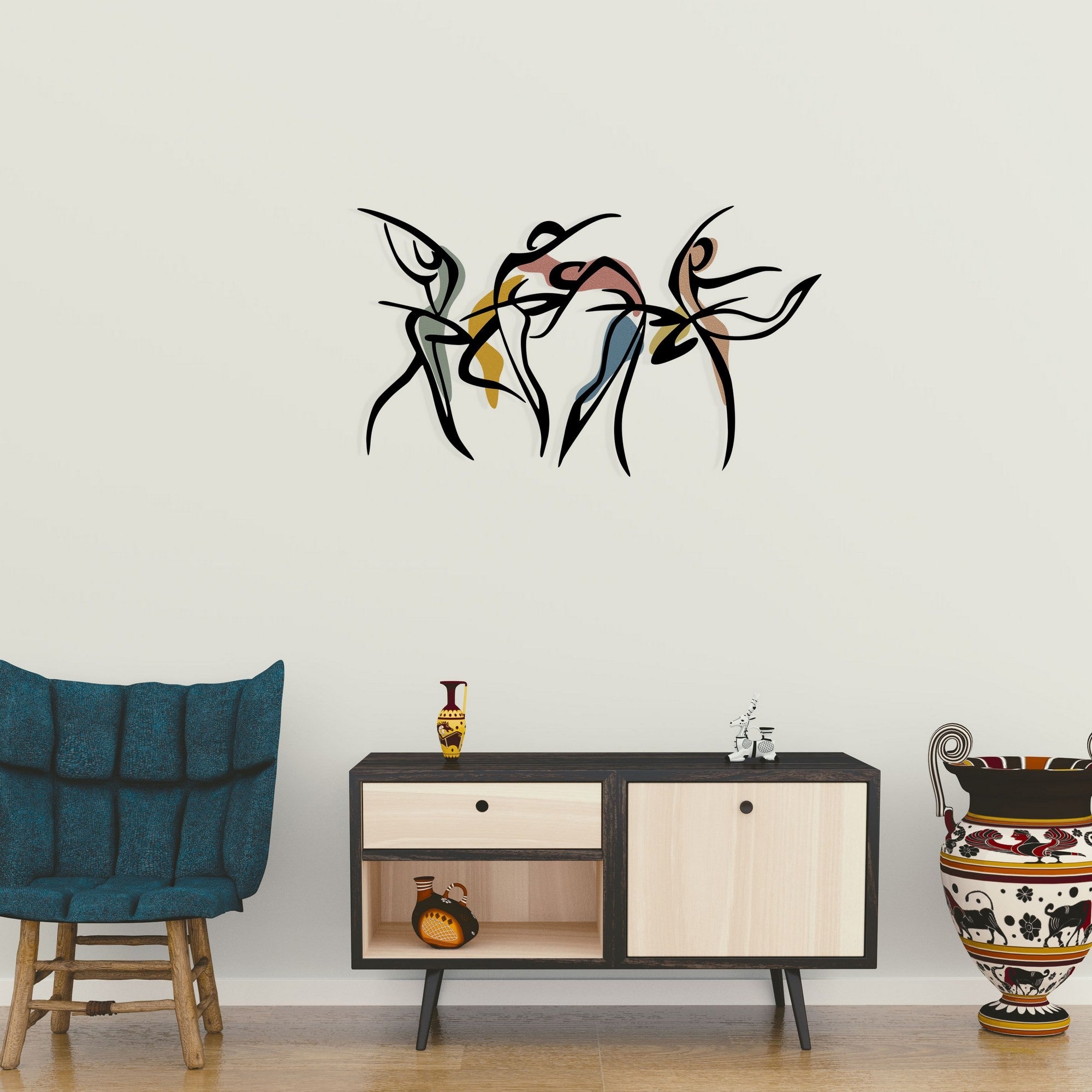 Dance S – Acessório Decorativo de Parede em Metal e Madeira, Multicolor, 65,5 x 38,5 cm