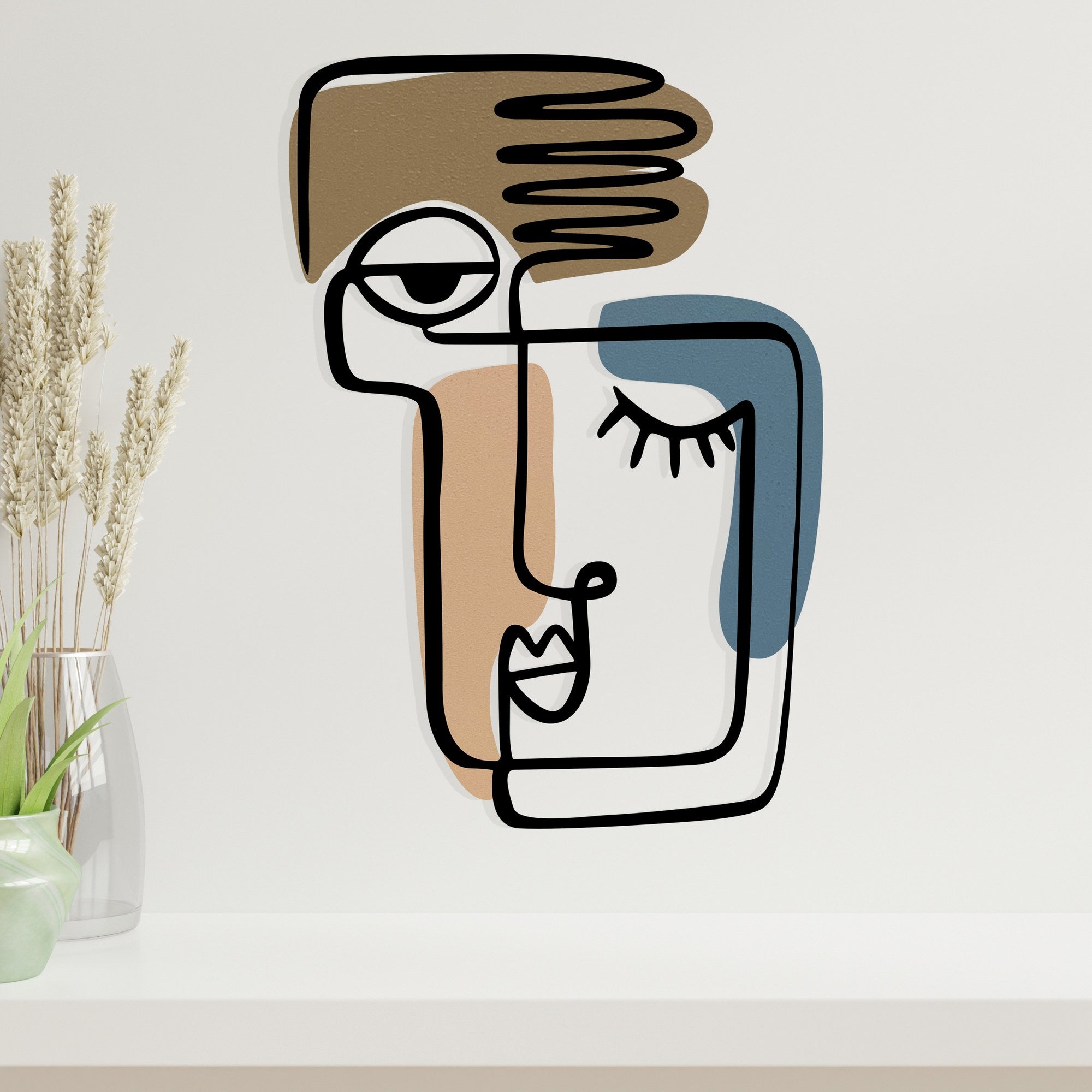 Kubizm 24 — Acessório Decorativo de Parede em Metal e Madeira, Multicolor, 38x55 cm