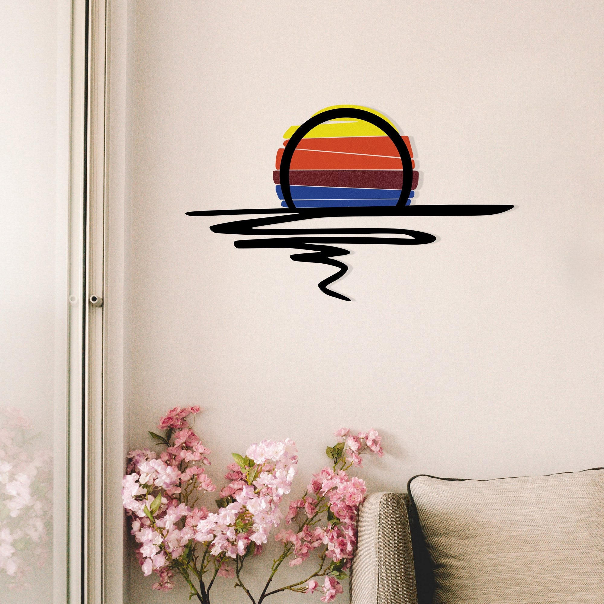 Sunset — Acessório Decorativo de Parede em Metal e Madeira, Multicolor, 70 x 50 cm