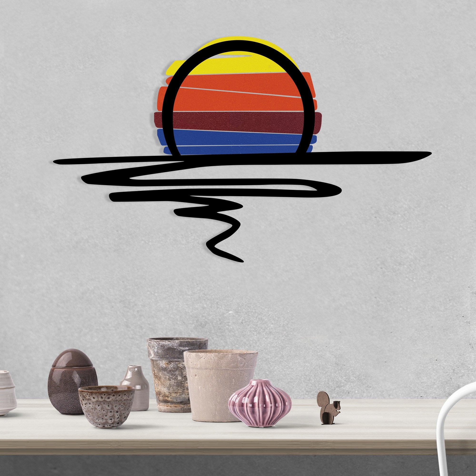 Sunset — Acessório Decorativo de Parede em Metal e Madeira, Multicolor, 70 x 50 cm
