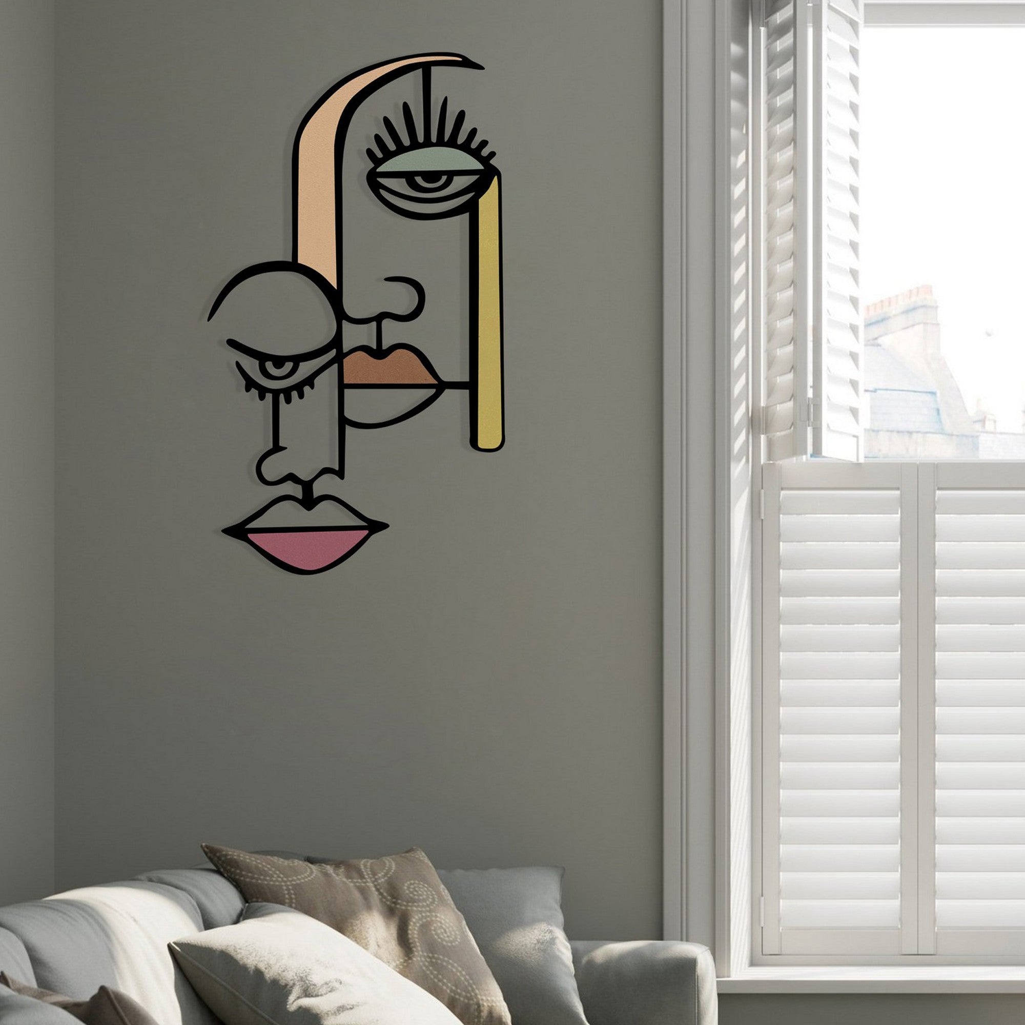 Kubizm 28 — Acessório Decorativo de Parede Multicolor em Metal & Madeira, 68 x 39 cm