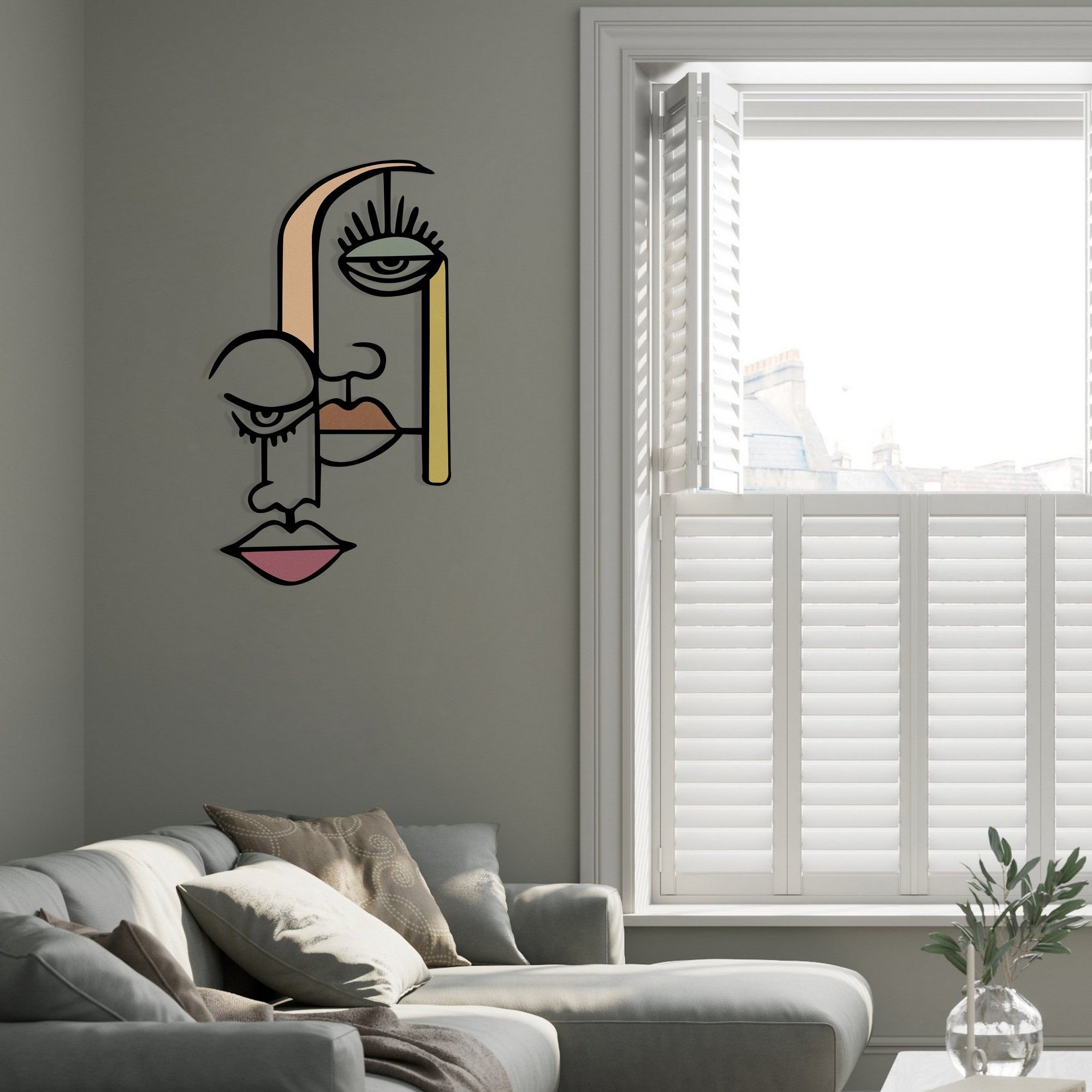 Kubizm 28 — Acessório Decorativo de Parede Multicolor em Metal & Madeira, 68 x 39 cm