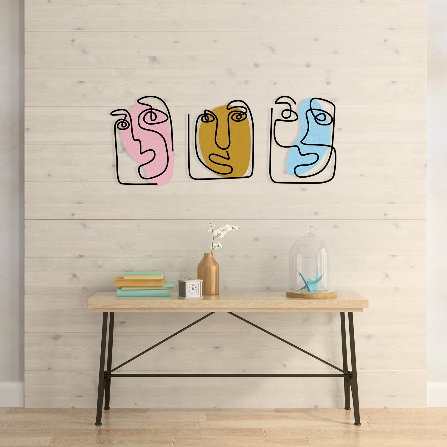 Kubizm 29 – Acessório Decorativo de Parede Multicolor em Metal e Madeira, 121 x 48 cm