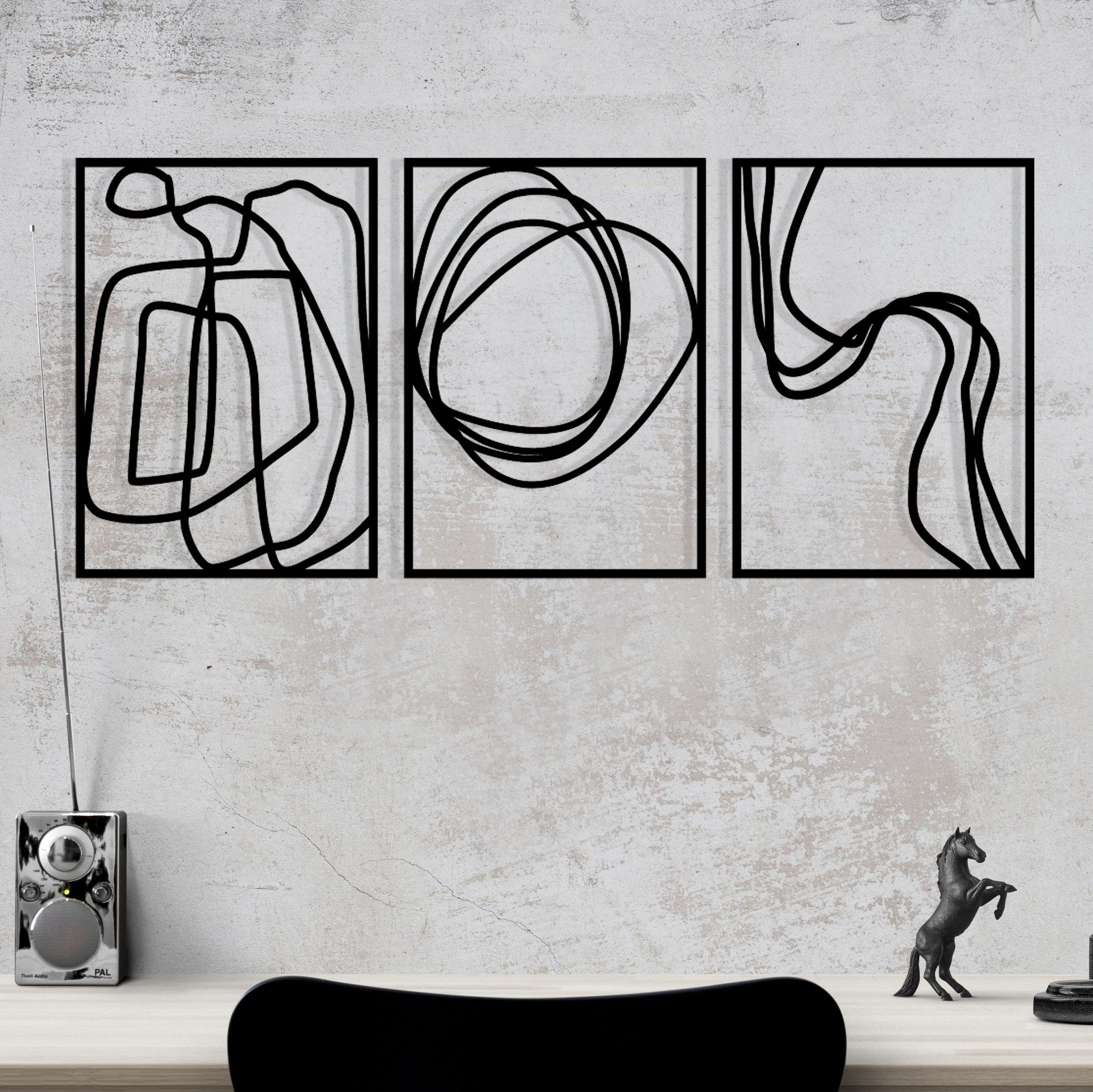 Achermus – Acessório Decorativo de Parede em Metal Preto, 100% Metal (1,2 mm), 120 x 54 cm