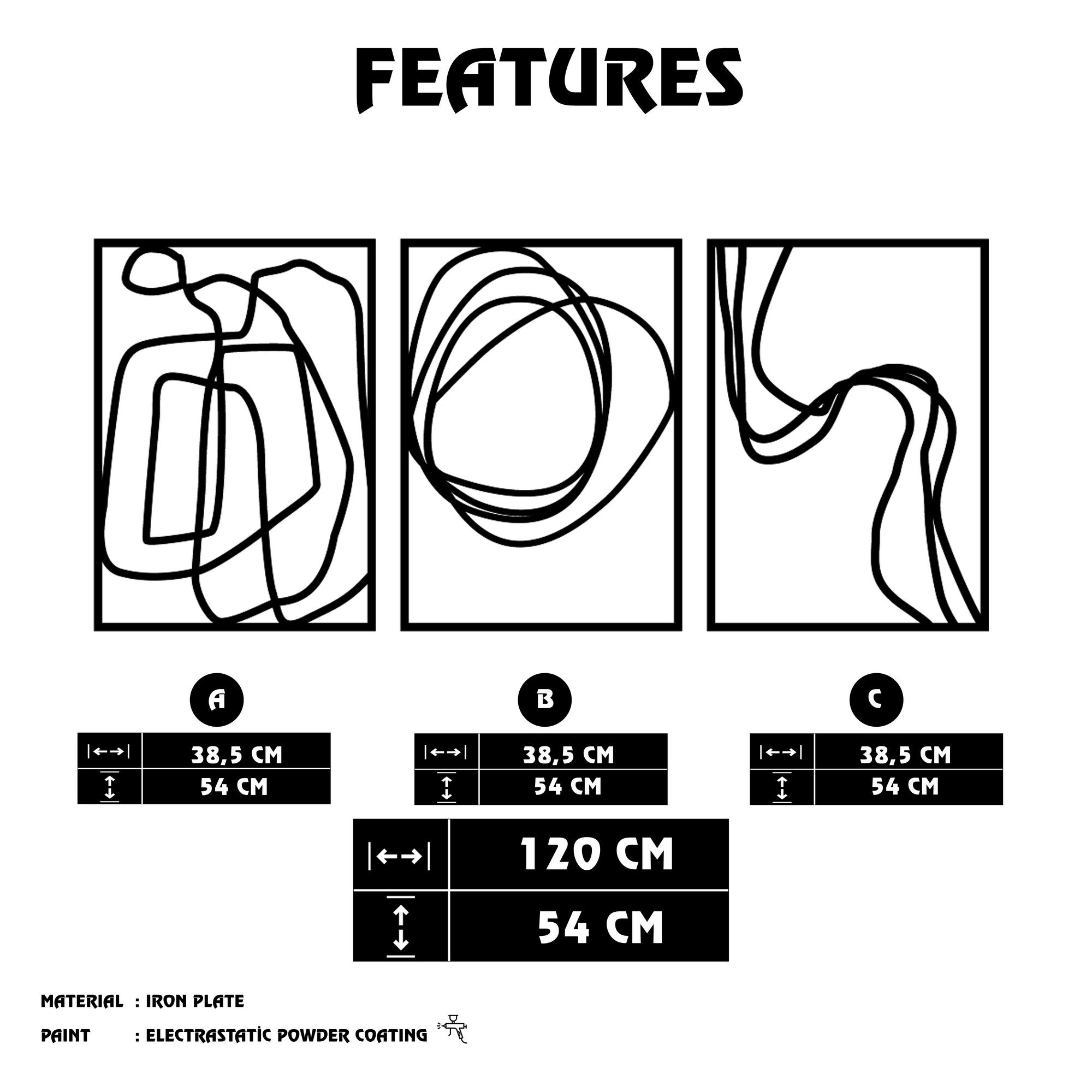 Achermus – Acessório Decorativo de Parede em Metal Preto, 100% Metal (1,2 mm), 120 x 54 cm