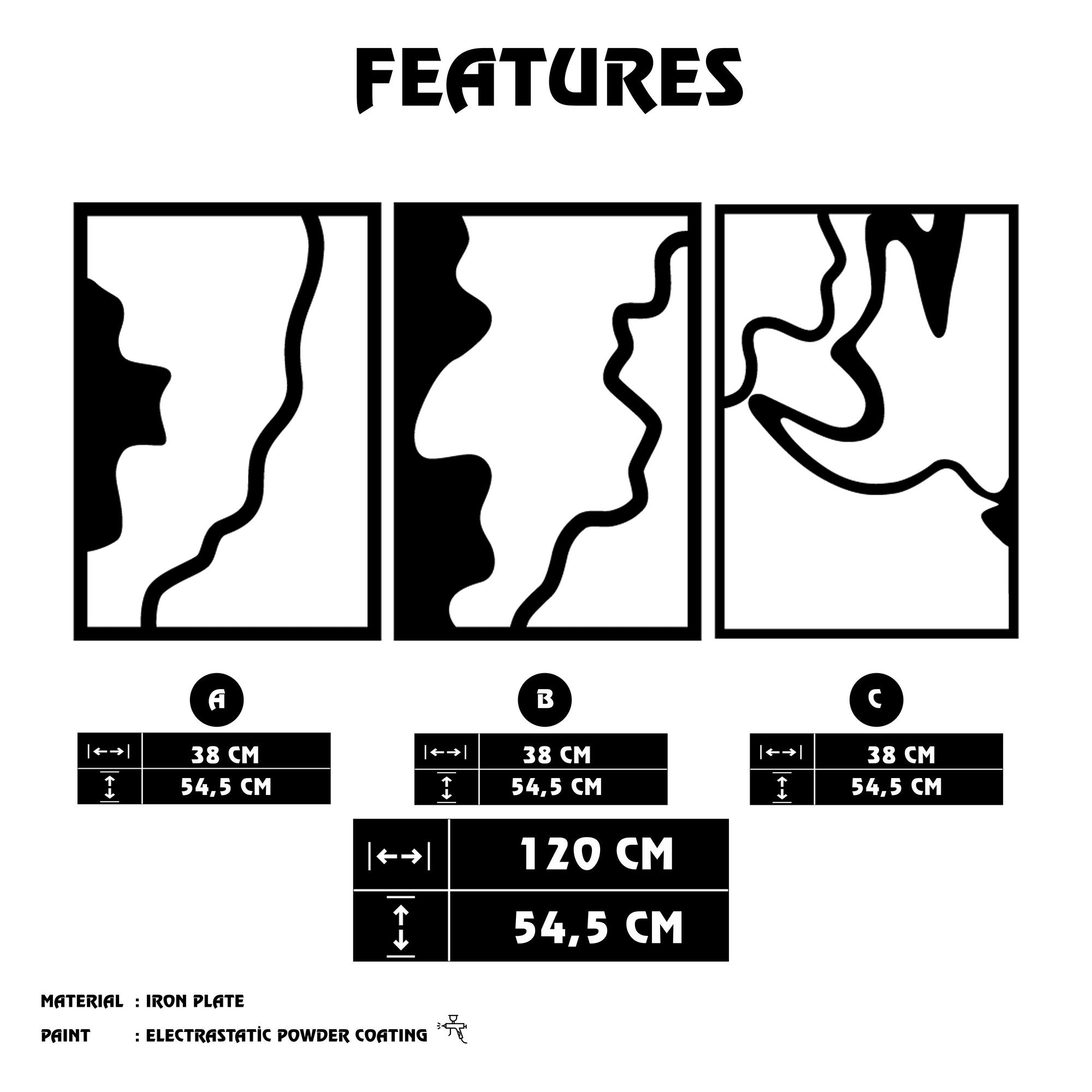 Flamingo 317 – Acessório Decorativo de Parede em Metal Preto, 120 x 54,5 cm (100% Metal)