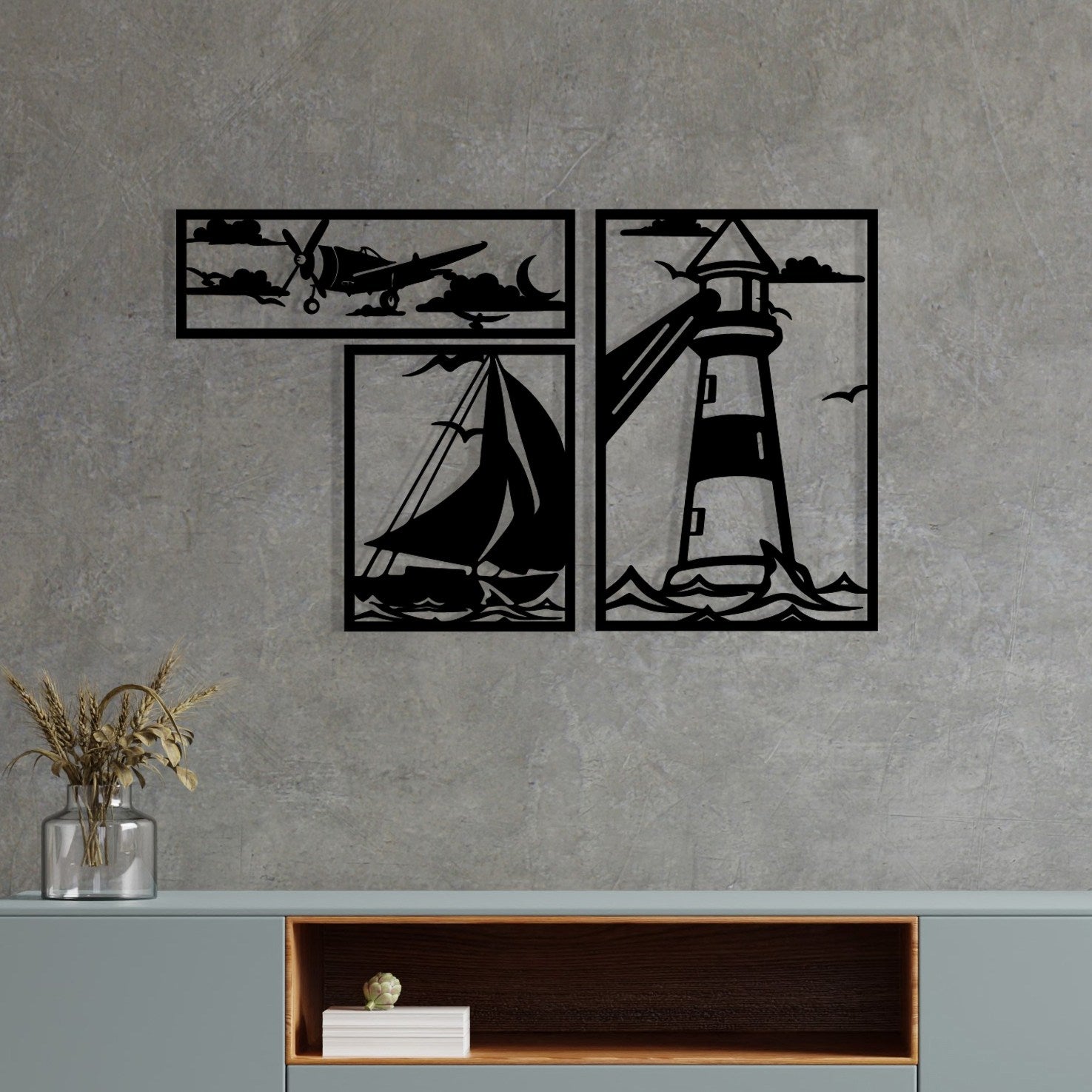 Abadda - Acessório de Parede Decorativo em Metal Preto, 72 x 43 cm (1,2 mm)